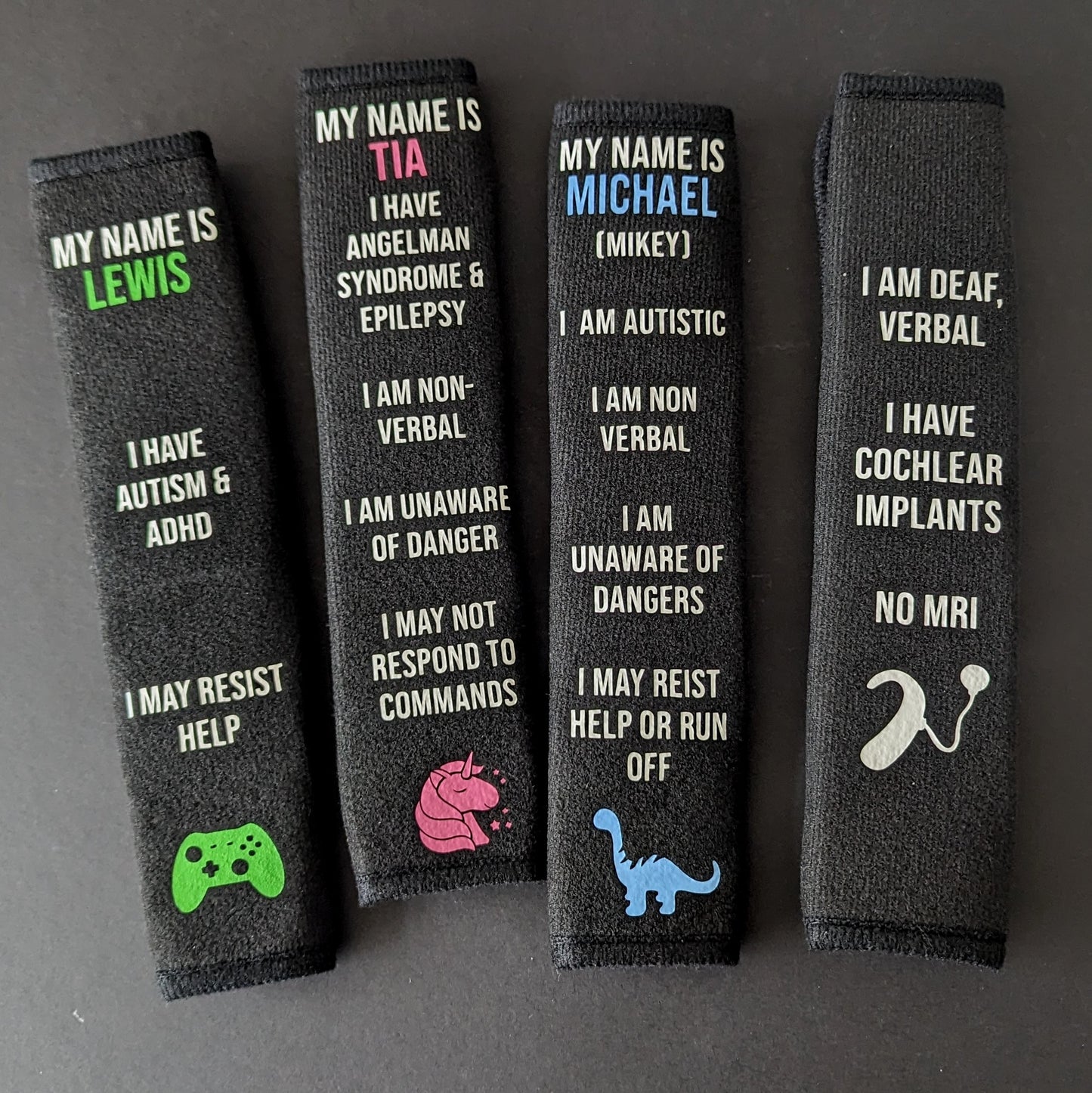 Personalised Medical Alert Car Seatbelt Cover | Autism ADHD Deaf Hearing Impaired Diabetic | SEN Safety Tool | In Case of Emergency Service
