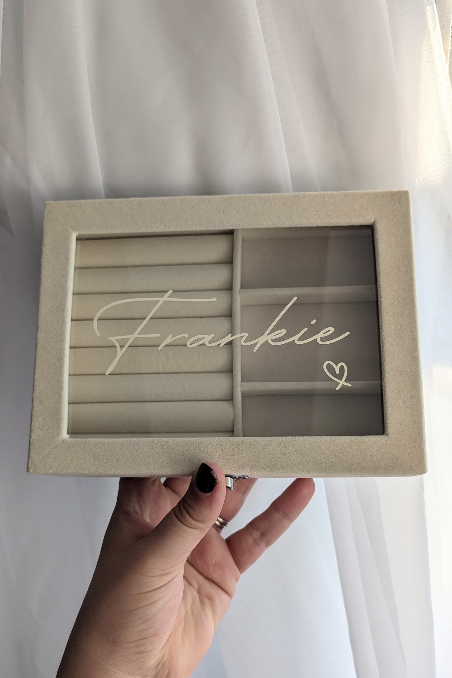 Personalised Jewellery Box | Grey Velvet Jewelry Storage | Stackable Boxes | Modern Storage | Gift for Women | Mother Wife Sister Girlfriend