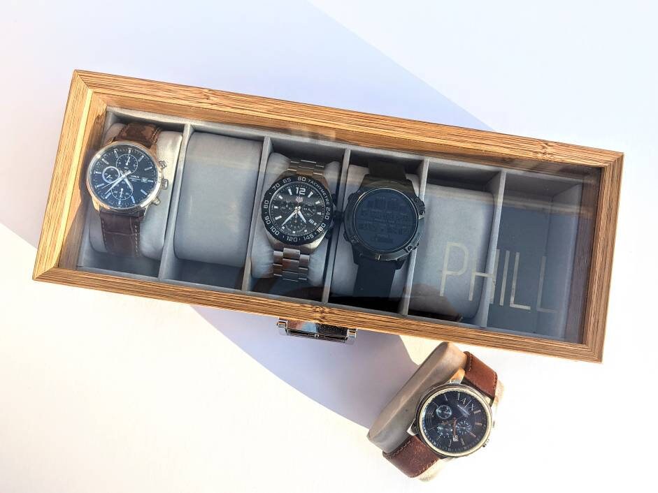 Personalised Wooden Watch Box | Luxe Line | Luxury Watch Storage | Modern Storage | Gifts for Men | Brother Dad Husband Boyfriend Son Gift