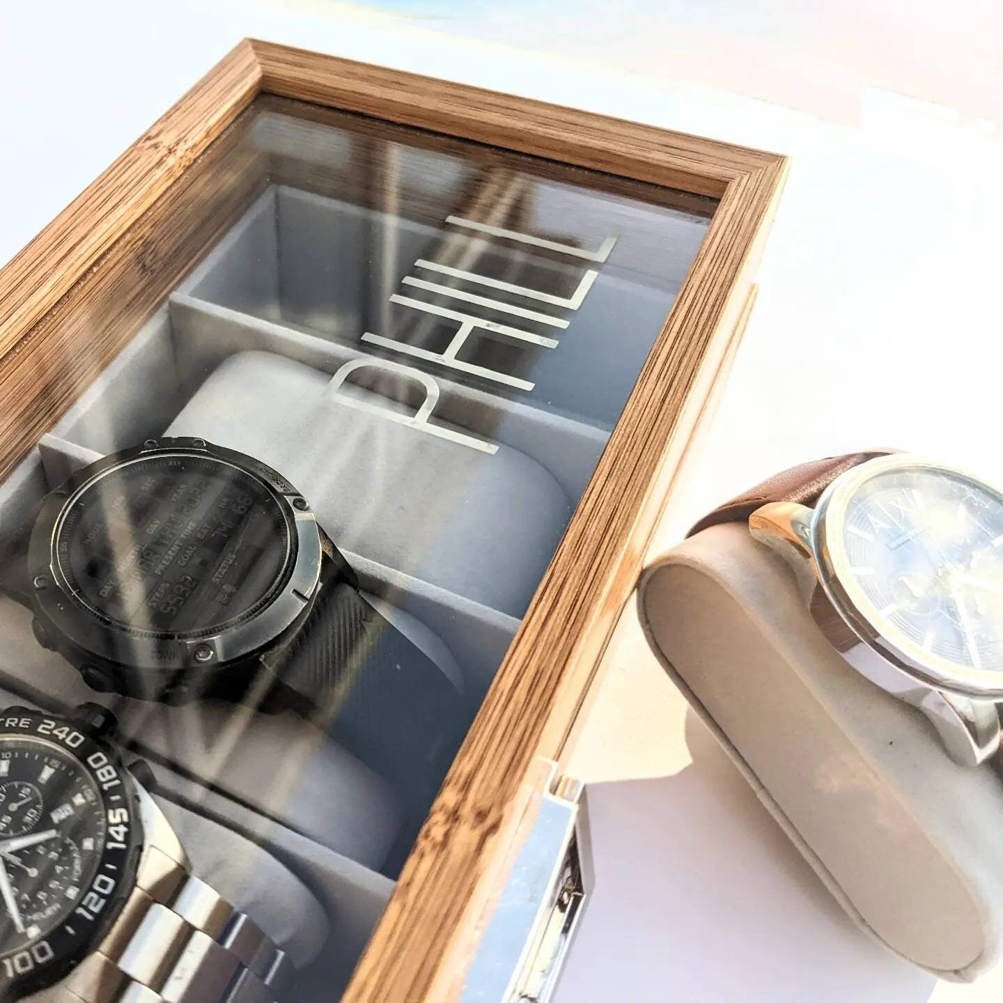 Personalised Wooden Watch Box | Luxe Line | Luxury Watch Storage | Modern Storage | Gifts for Men | Brother Dad Husband Boyfriend Son Gift