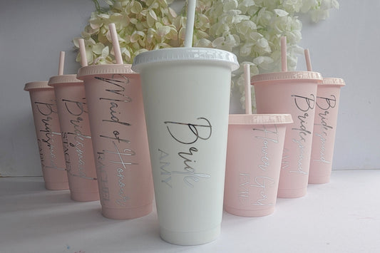 Wedding Bridal Party Cups | Bride and Bridesmaid Gifts Favours | Getting Ready Gifts | Bridesmaid Proposal Box | Cold Cups | Hen Night Gift
