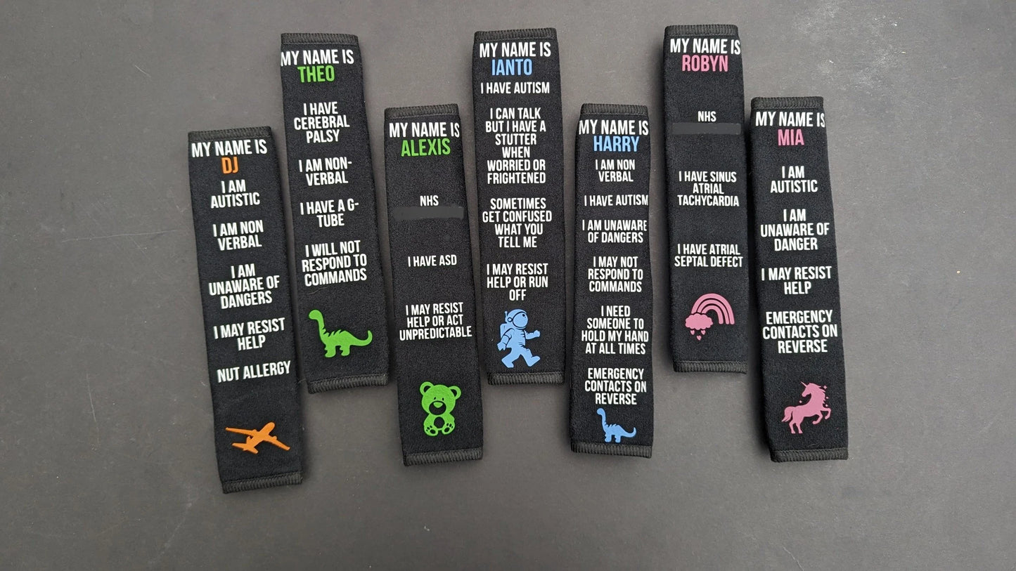 Personalised Medical Alert Car Seatbelt Cover | Autism ADHD Deaf Hearing Impaired Diabetic | SEN Safety Tool | In Case of Emergency Service