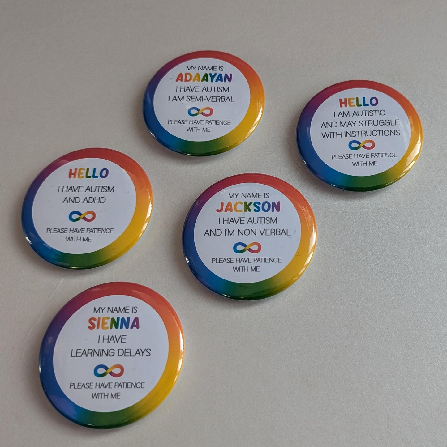 Personalised Autism Badge | SEN Badge | Autism ADHRButton Badge | Deaf, hearing impaired, diabetic, disability badge | Medical Alert Pin