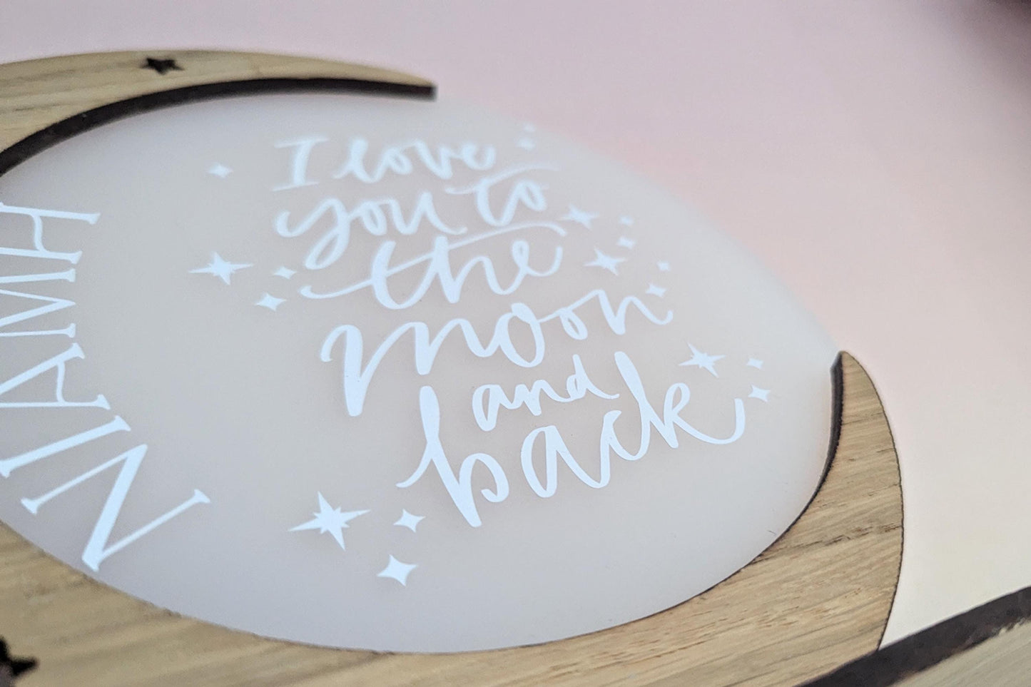 Personalised Moon Nursery Decor | Love You to the Moon and Back | Child's Bedroom Decor | Wood Veneer Freestanding Decoration | Moon Theme