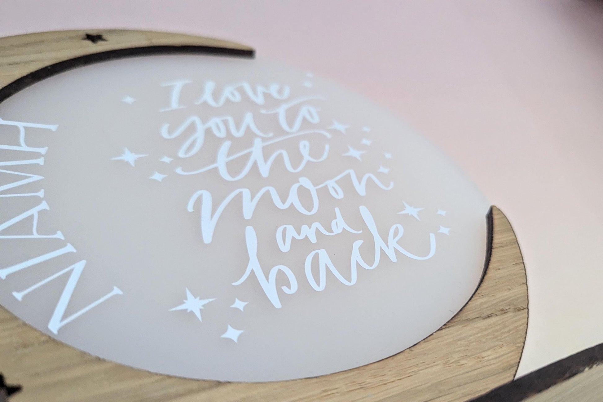 Personalised Moon Nursery Decor | Love You to the Moon and Back | Child's Bedroom Decor | Wood Veneer Freestanding Decoration | Moon Theme