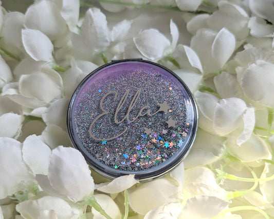 Personalised Compact Mirror | Flower Girl / Bridesmaid Gift | Girls Stocking Stuffer | Liquid Glitter Mirror | Wedding Party Favour
