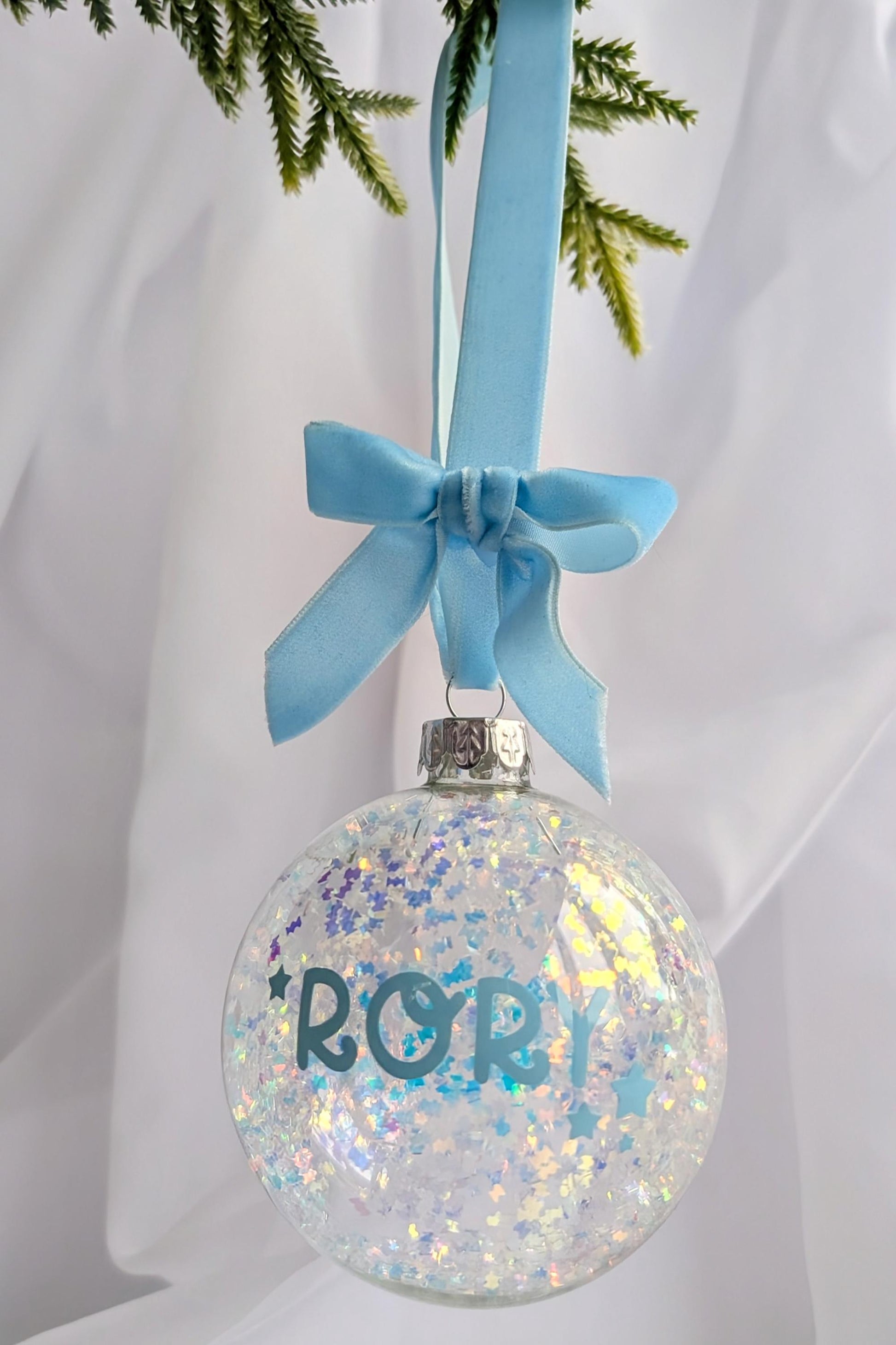 Personalised Christmas Tree Decoration | New Baby Bauble | Personalized Xmas Bauble | Personalized Christmas Ornament | Iridescent Bauble