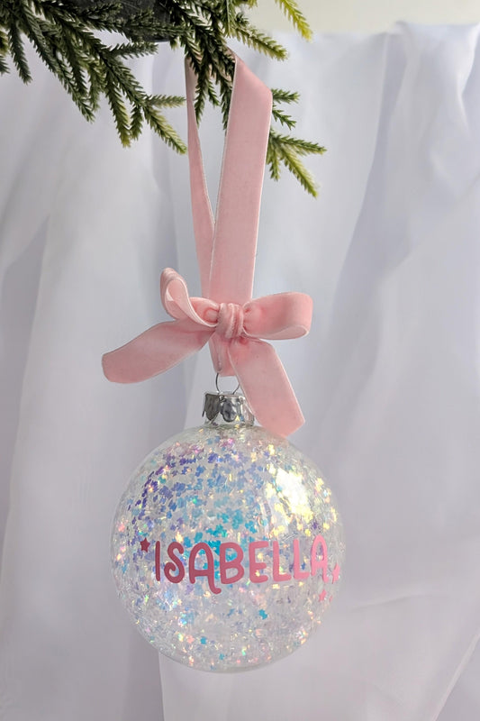 Personalised Christmas Tree Decoration | New Baby Bauble | Personalized Xmas Bauble | Personalized Christmas Ornament | Iridescent Bauble