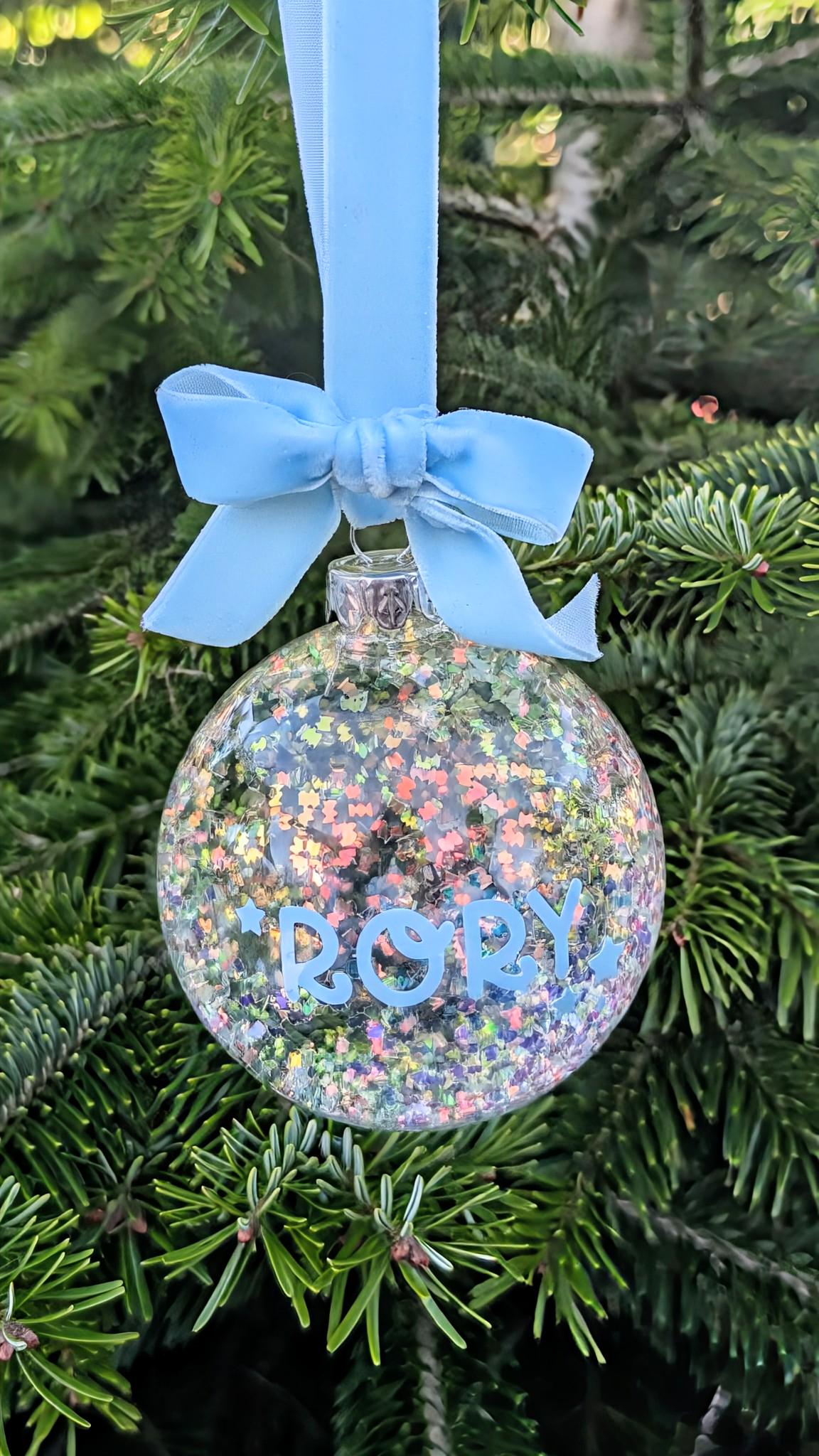 Personalised Christmas Tree Decoration | New Baby Bauble | Personalized Xmas Bauble | Personalized Christmas Ornament | Iridescent Bauble