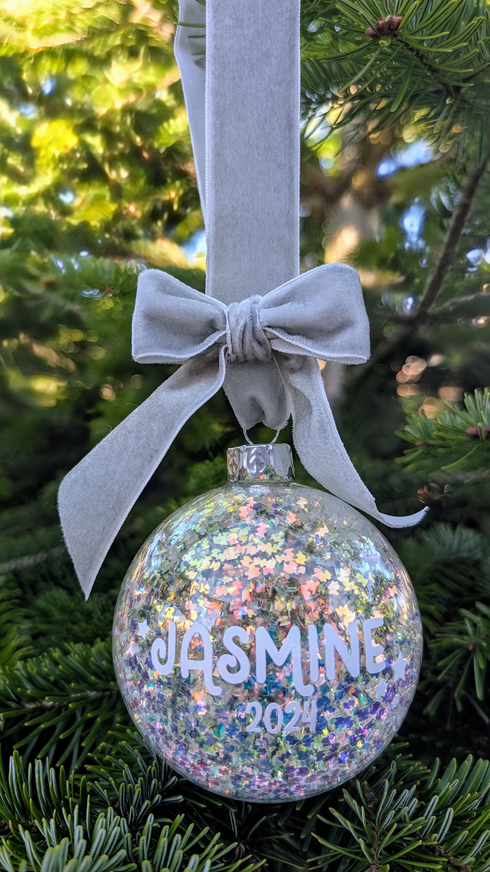 Personalised Christmas Tree Decoration | New Baby Bauble | Personalized Xmas Bauble | Personalized Christmas Ornament | Iridescent Bauble