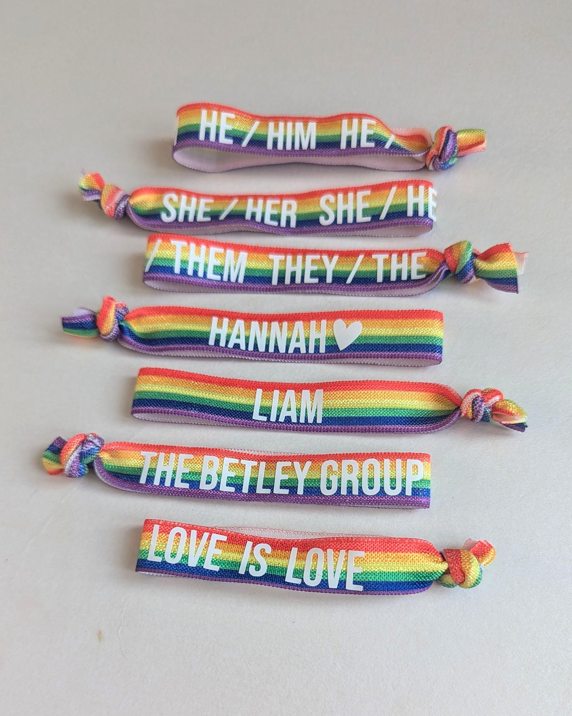 Personalised Rainbow Pride Wristband Elastics | London Pride | Love is Love | LGBTQ+ and Proud | Pride Parade | Teacher /Work | Hair Elastic