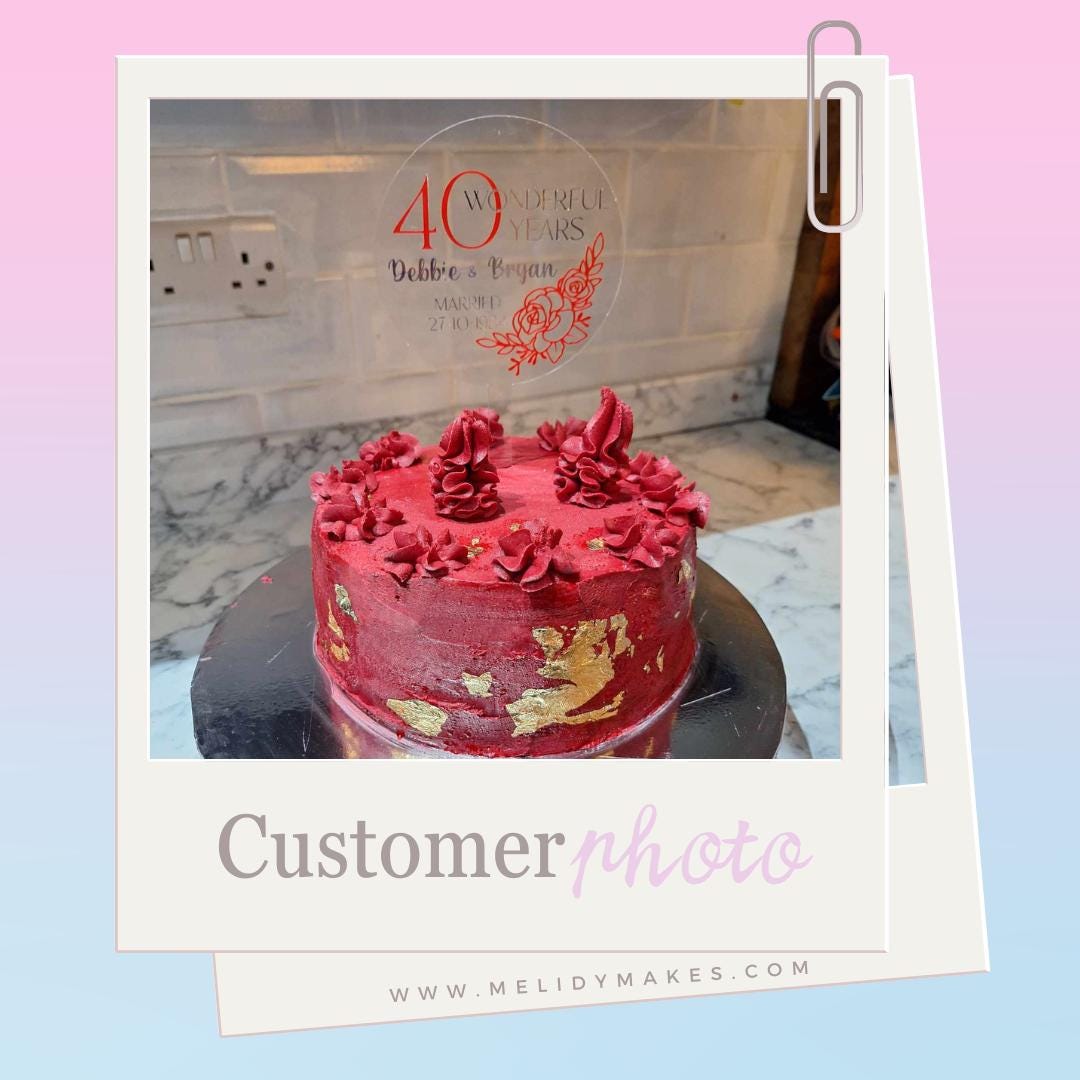 Personalised Acrylic Anniversary Cake Topper | Custom Cake Decoration | Any Wording, Any Colour | Cake Decorator | 10, 20, 30, 40, 50 years