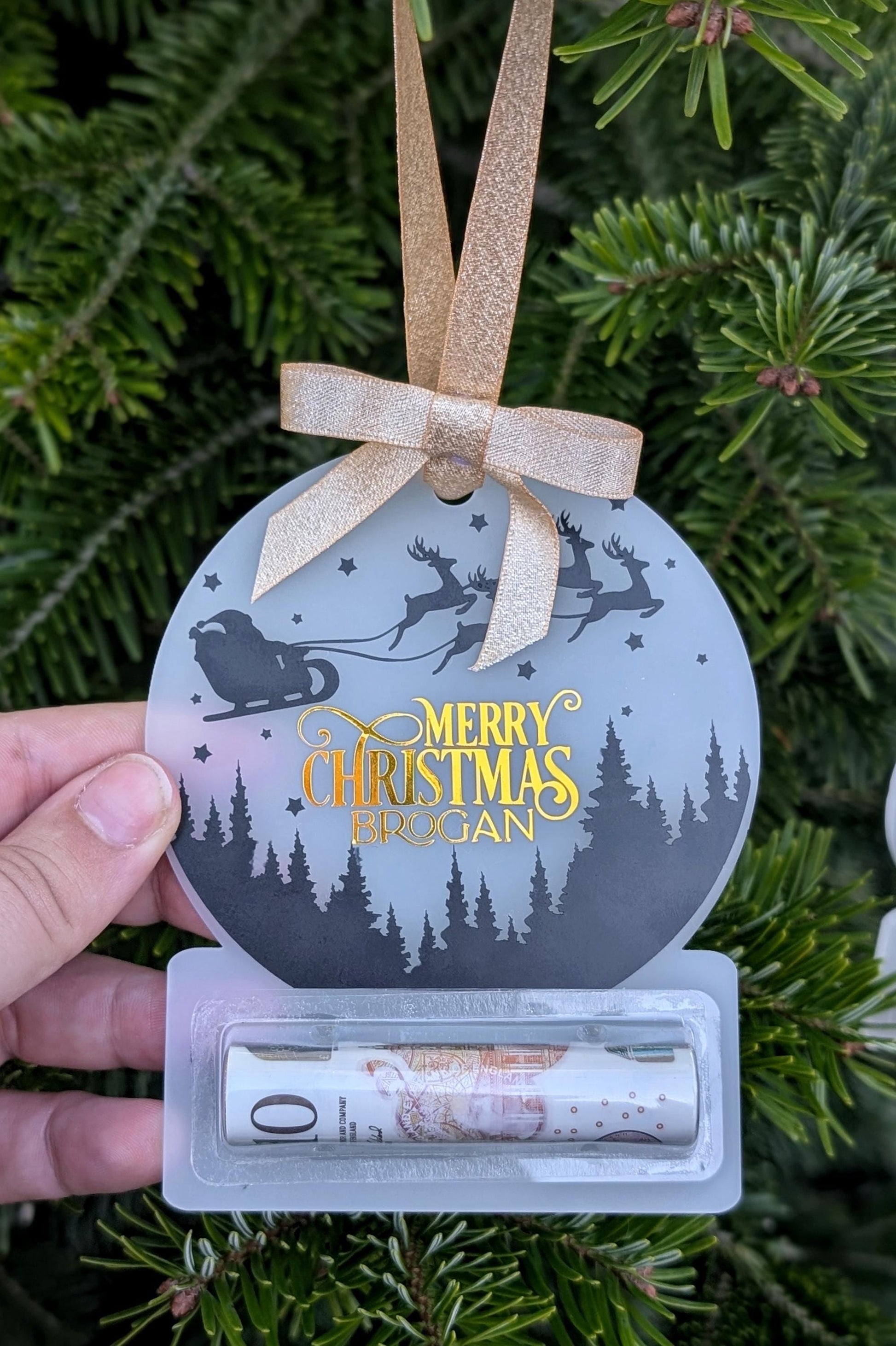 Personalised Christmas Money Tree Decoration | Cash Gift Bauble | Personalized Xmas Bauble | Gifting Money | Personalized Christmas Ornament