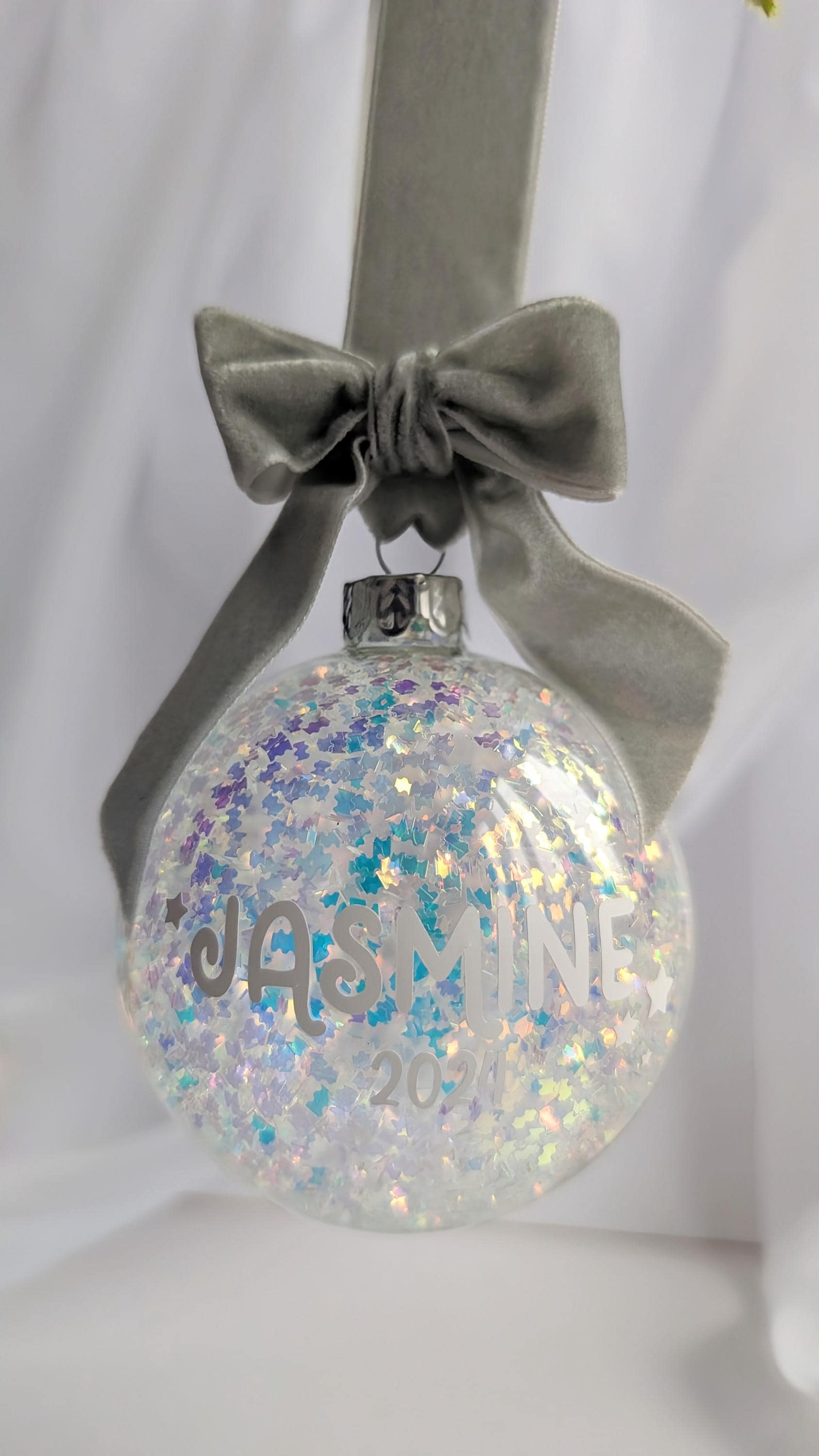 Personalised Christmas Tree Decoration | New Baby Bauble | Personalized Xmas Bauble | Personalized Christmas Ornament | Iridescent Bauble