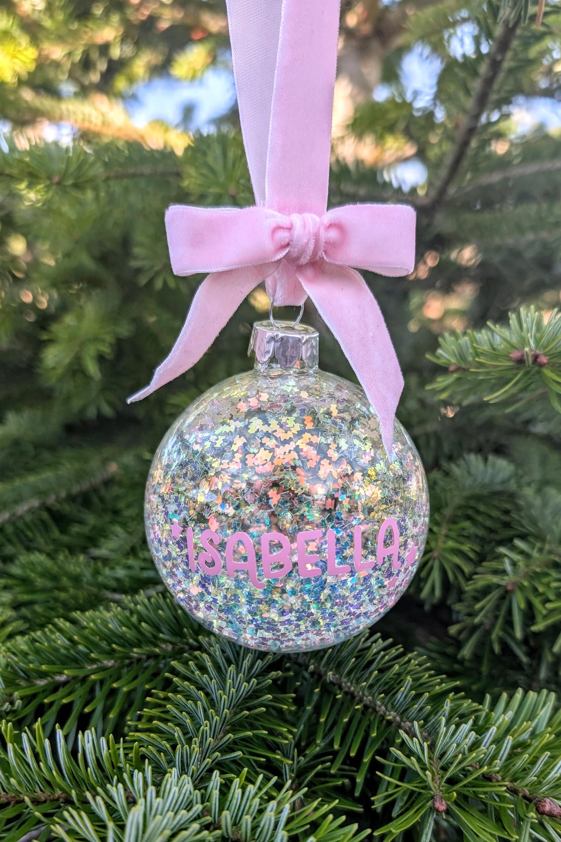Personalised Christmas Tree Decoration | New Baby Bauble | Personalized Xmas Bauble | Personalized Christmas Ornament | Iridescent Bauble