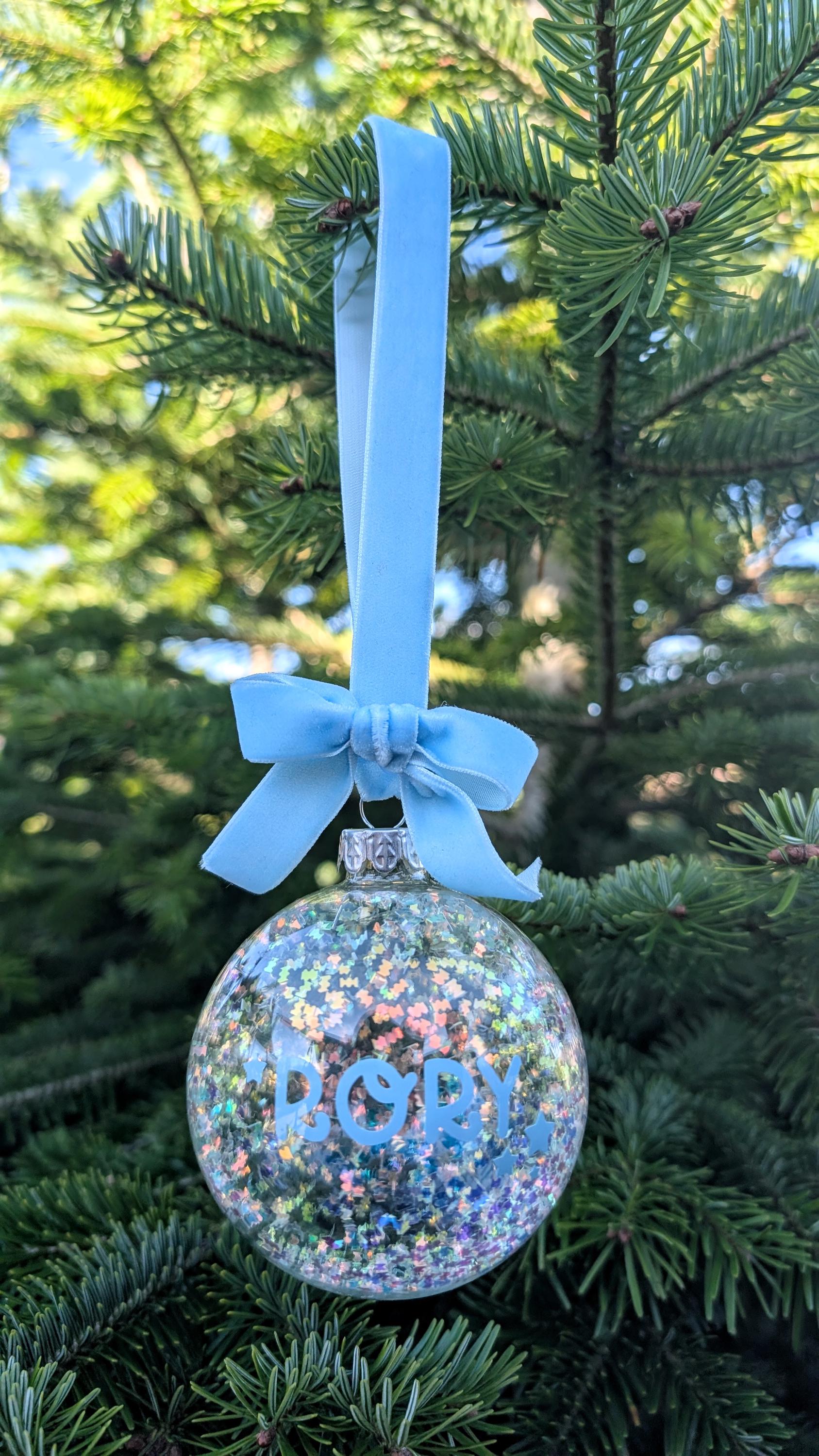 Personalised Christmas Tree Decoration | New Baby Bauble | Personalized Xmas Bauble | Personalized Christmas Ornament | Iridescent Bauble