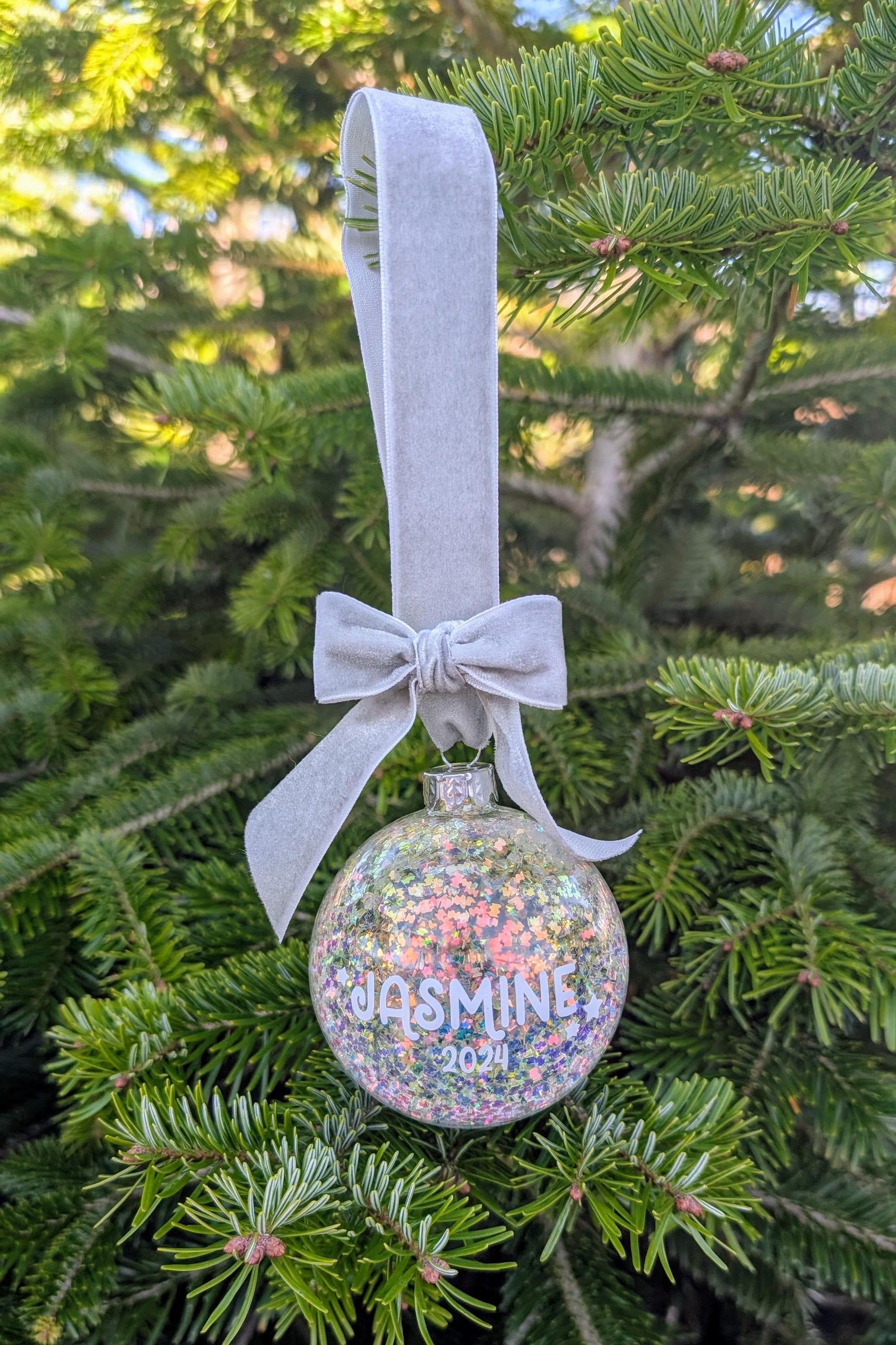Personalised Christmas Tree Decoration | New Baby Bauble | Personalized Xmas Bauble | Personalized Christmas Ornament | Iridescent Bauble
