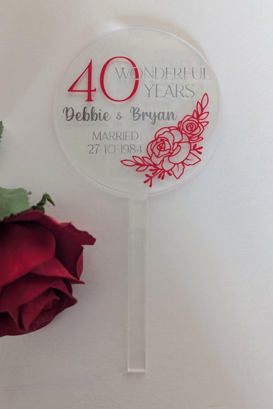 Personalised Acrylic Anniversary Cake Topper | Custom Cake Decoration | Any Wording, Any Colour | Cake Decorator | 10, 20, 30, 40, 50 years