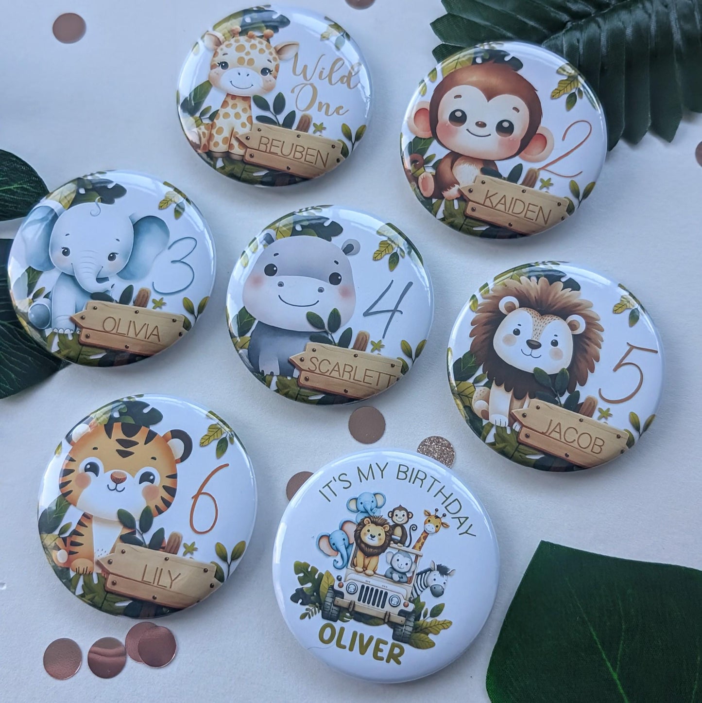 Personalised Safari Birthday Badge | Wild One Birthday Party | Cake Smash | Zoo, Safari, Jungle Theme | Kid's Age Birthday Button