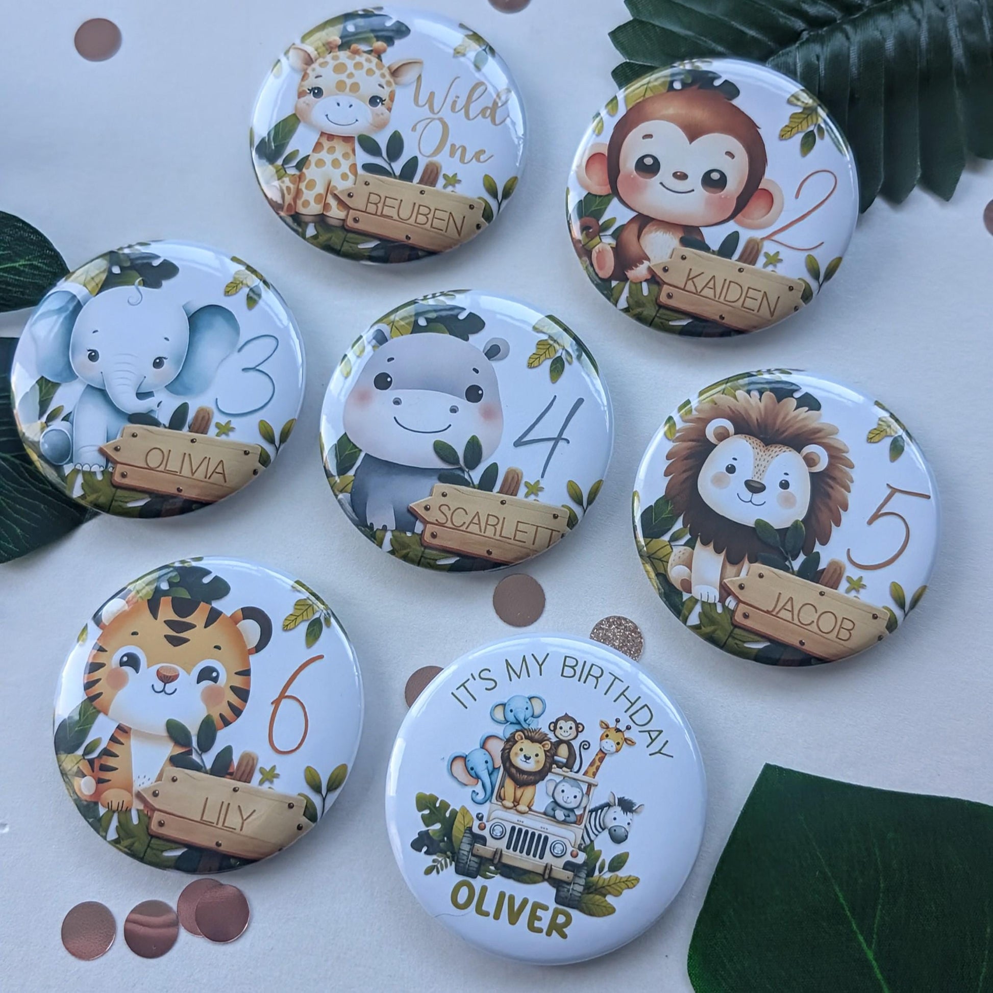 Personalised Safari Birthday Badge | Wild One Birthday Party | Cake Smash | Zoo, Safari, Jungle Theme | Kid's Age Birthday Button