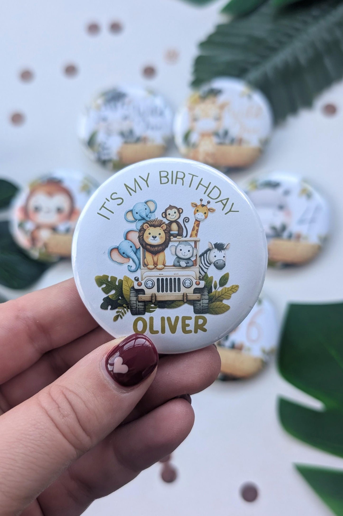 Personalised Safari Birthday Badge | Wild One Birthday Party | Cake Smash | Zoo, Safari, Jungle Theme | Kid's Age Birthday Button