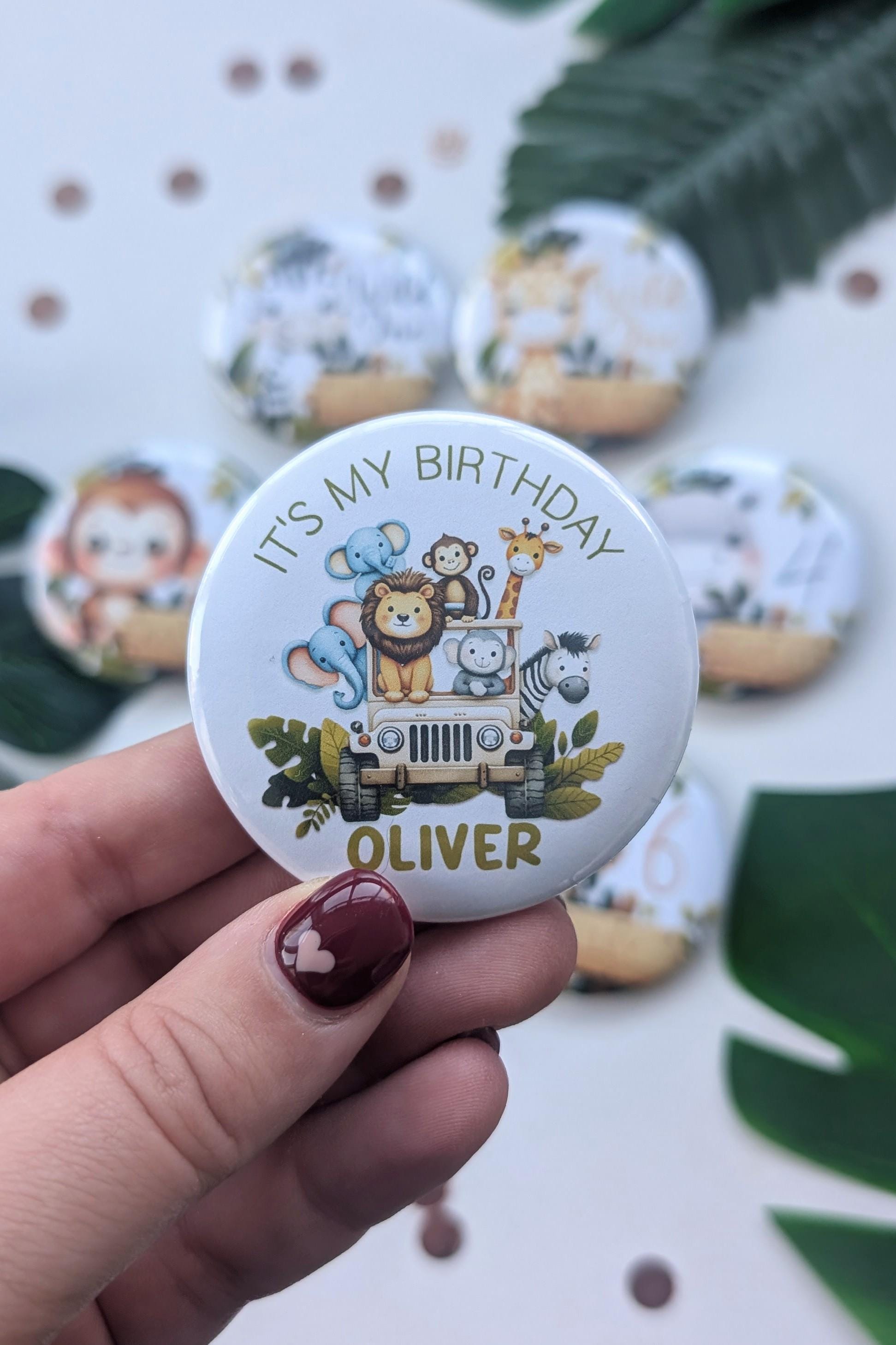 Personalised Safari Birthday Badge | Wild One Birthday Party | Cake Smash | Zoo, Safari, Jungle Theme | Kid's Age Birthday Button