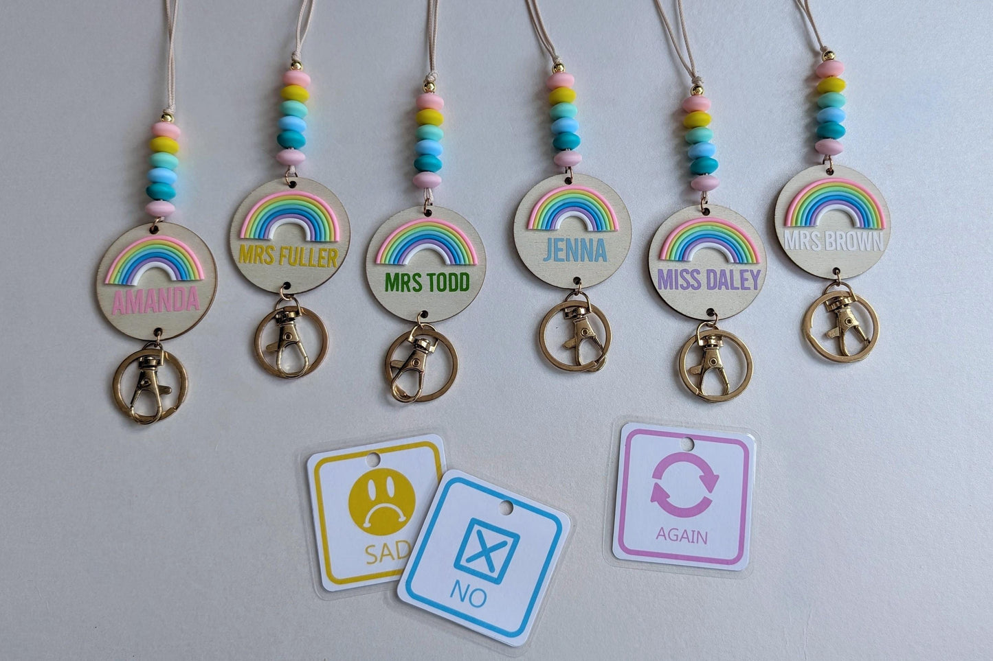 Personalised Rainbow Teaxher Lanyard | Autistic ADHD | Teacher / Work Lanyard | Non Verbal Communication Cards | Teaching Assistant Gift