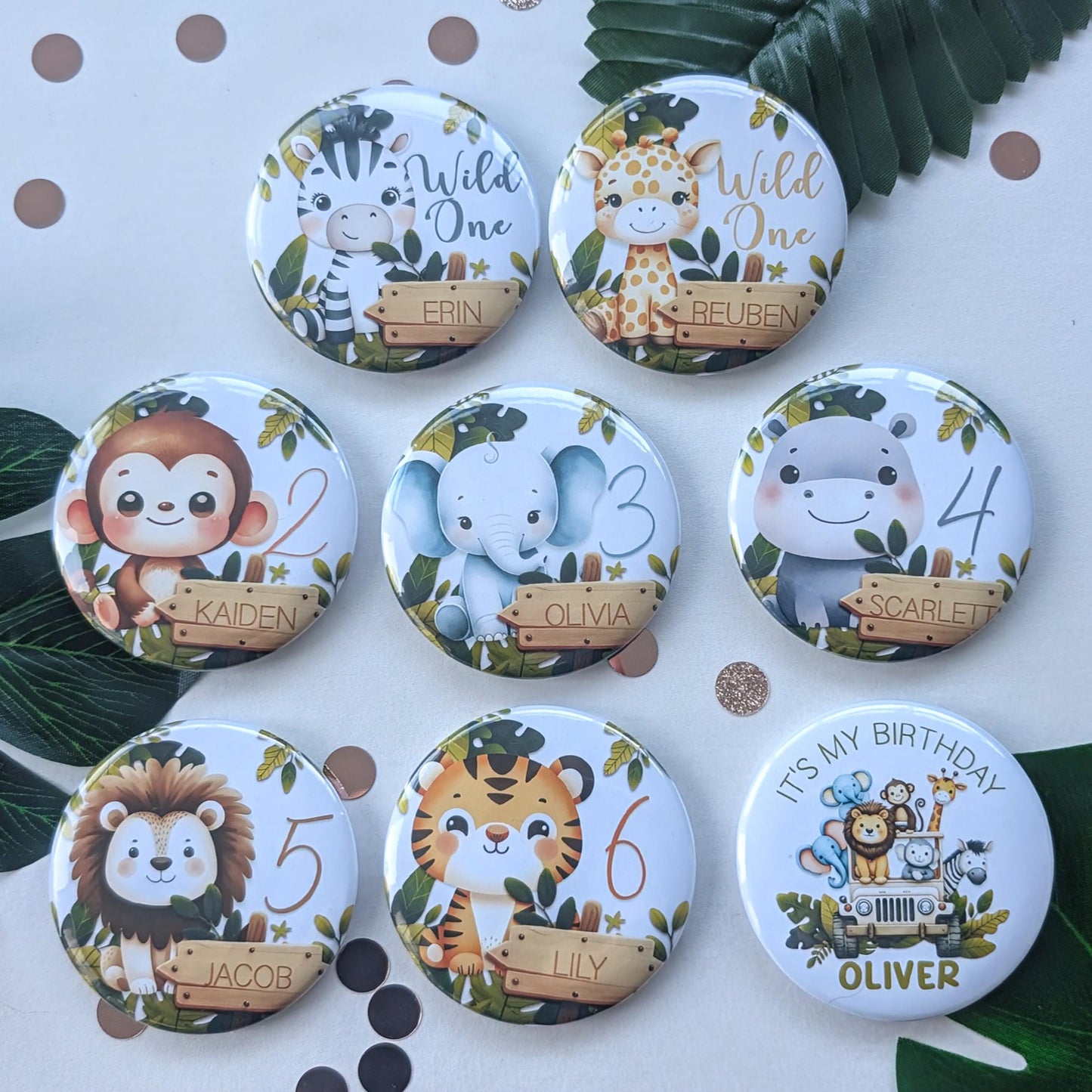 Personalised Safari Birthday Badge | Wild One Birthday Party | Cake Smash | Zoo, Safari, Jungle Theme | Kid's Age Birthday Button