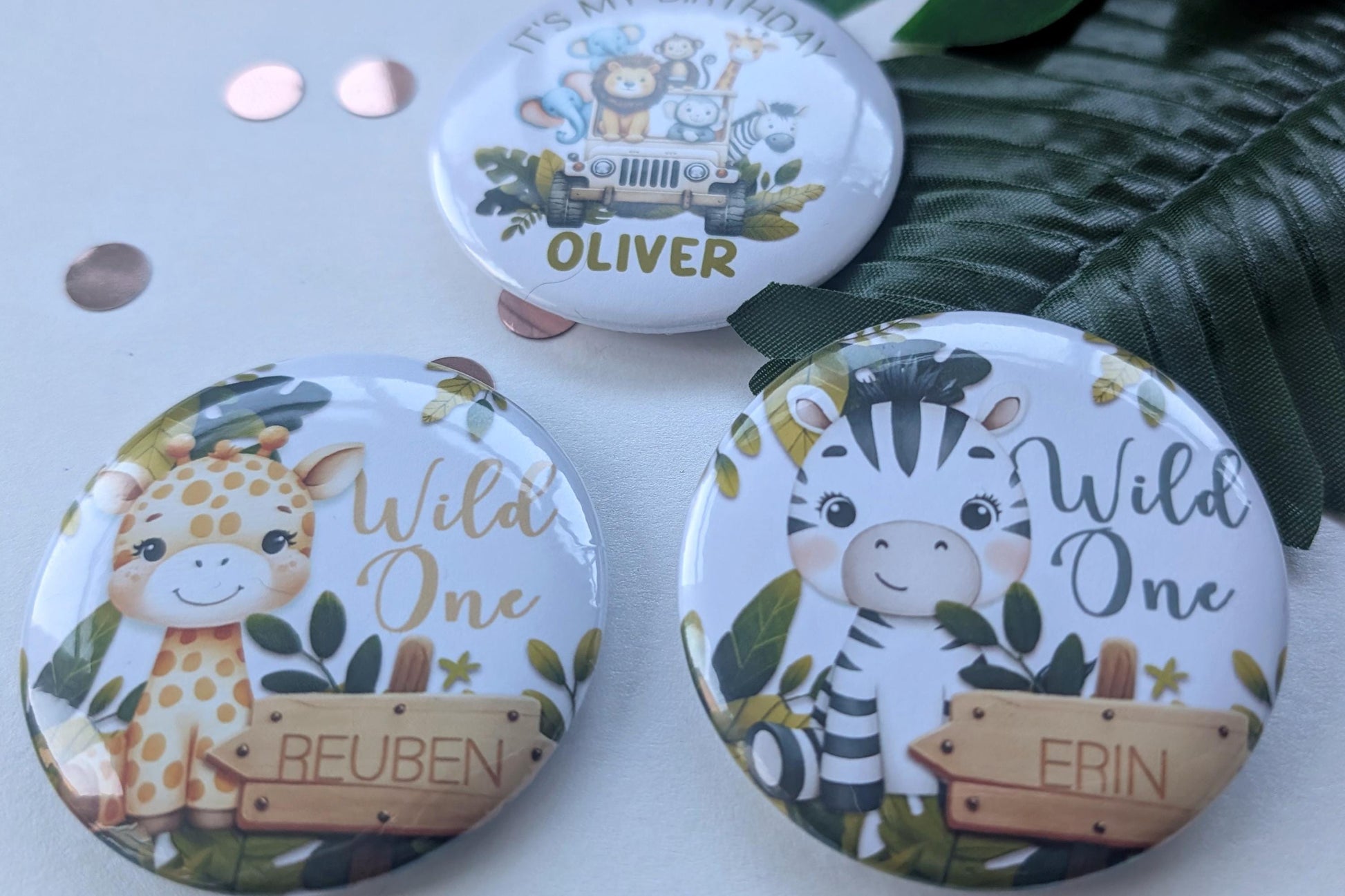 Personalised Safari Birthday Badge | Wild One Birthday Party | Cake Smash | Zoo, Safari, Jungle Theme | Kid's Age Birthday Button