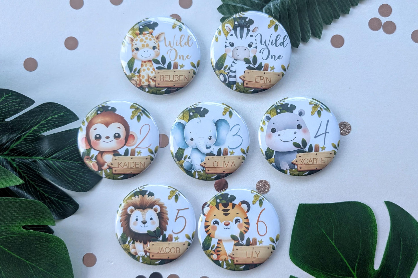 Personalised Safari Birthday Badge | Wild One Birthday Party | Cake Smash | Zoo, Safari, Jungle Theme | Kid's Age Birthday Button
