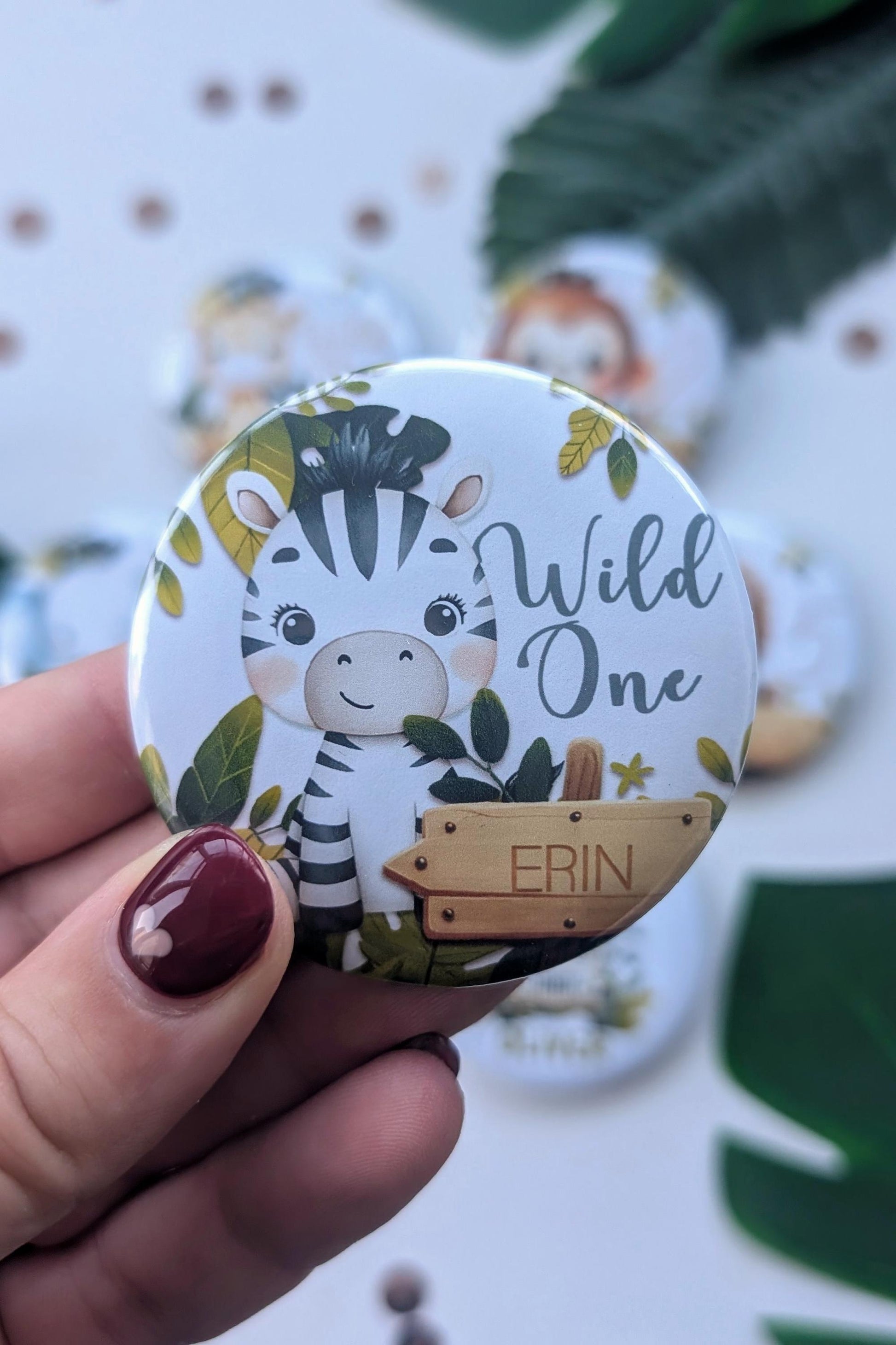 Personalised Safari Birthday Badge | Wild One Birthday Party | Cake Smash | Zoo, Safari, Jungle Theme | Kid's Age Birthday Button