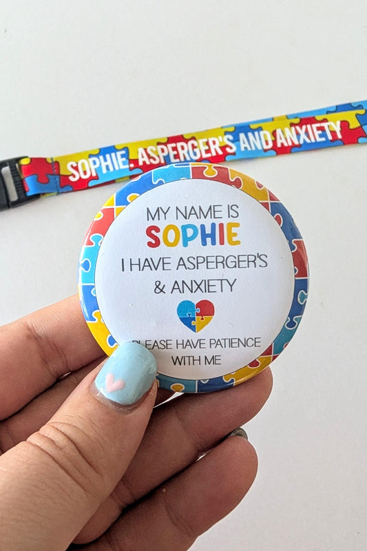 Personalised Autism Badge | SEN Badge | Autism ADHD Button Badge | Deaf, hearing impaired, diabetic, disability badge | Medical Alert Pin