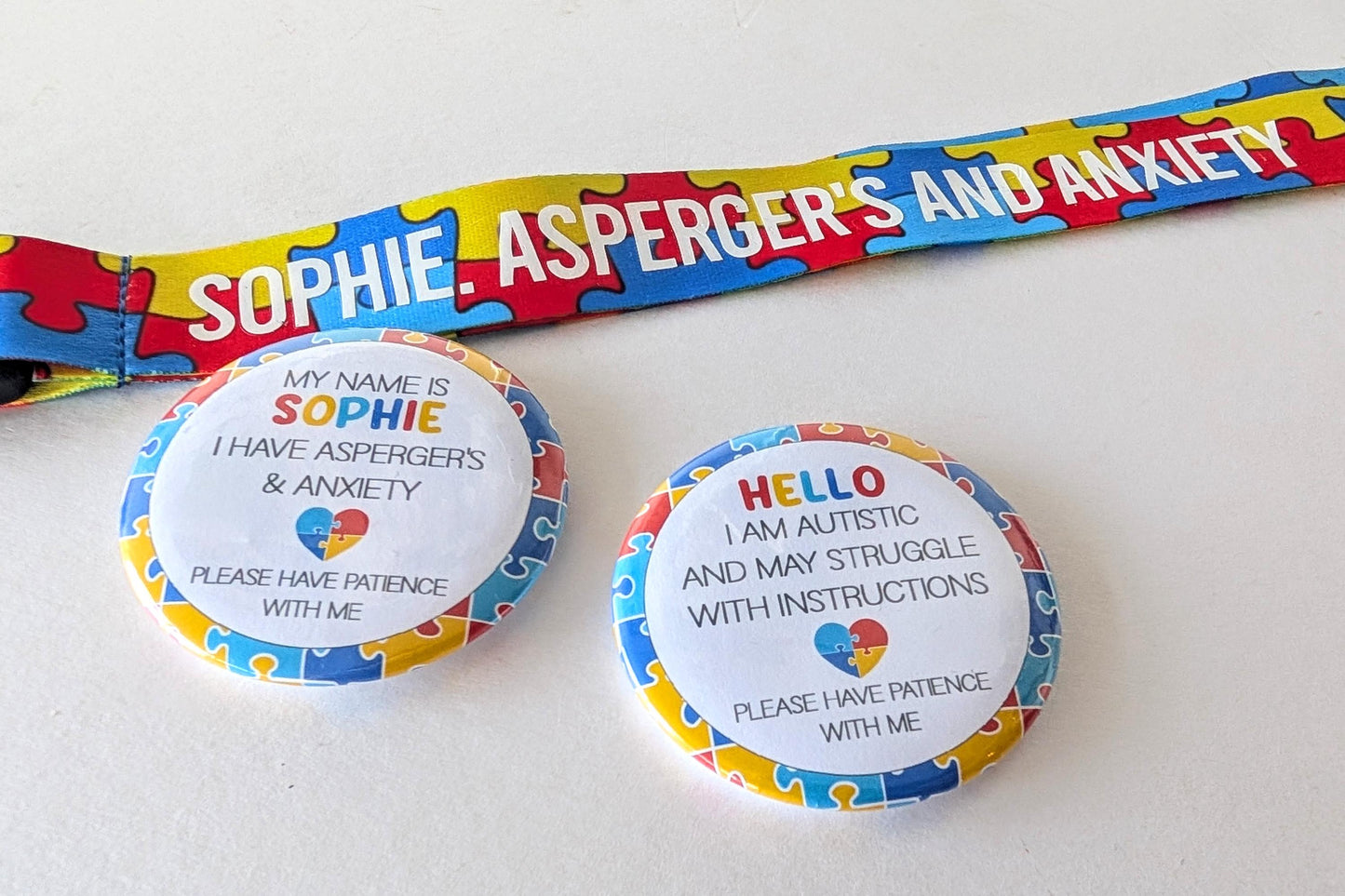 Personalised Autism Badge | SEN Badge | Autism ADHD Button Badge | Deaf, hearing impaired, diabetic, disability badge | Medical Alert Pin