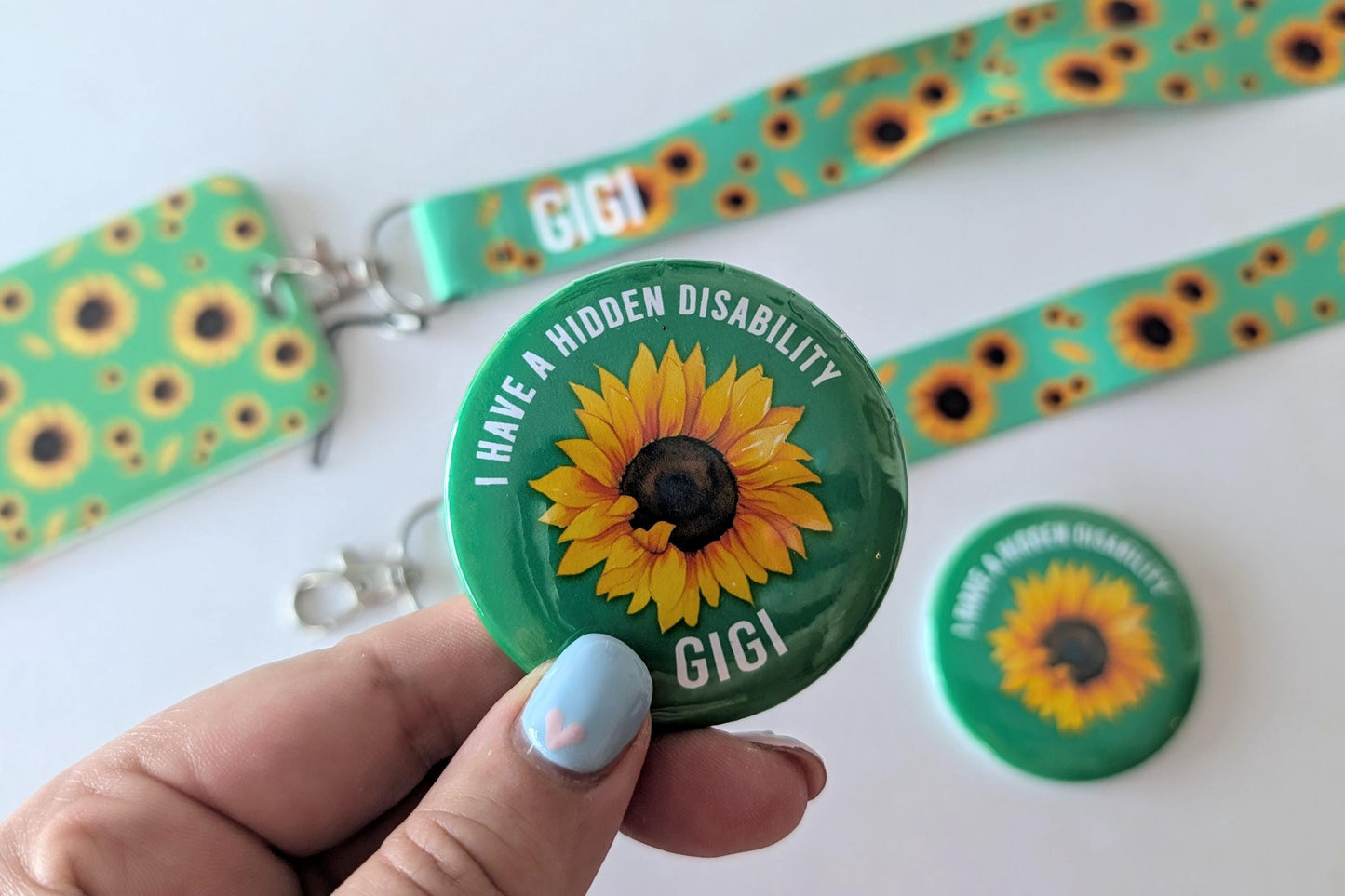 Personalised Hidden Disability Sunflower Badge | SEN Badge | Autism Button Badge | Deaf, hearing impaired, diabetic, disability badge