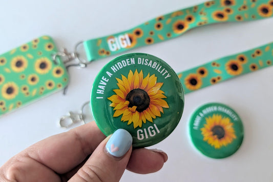 Personalised Hidden Disability Sunflower Badge | SEN Badge | Autism Button Badge | Deaf, hearing impaired, diabetic, disability badge