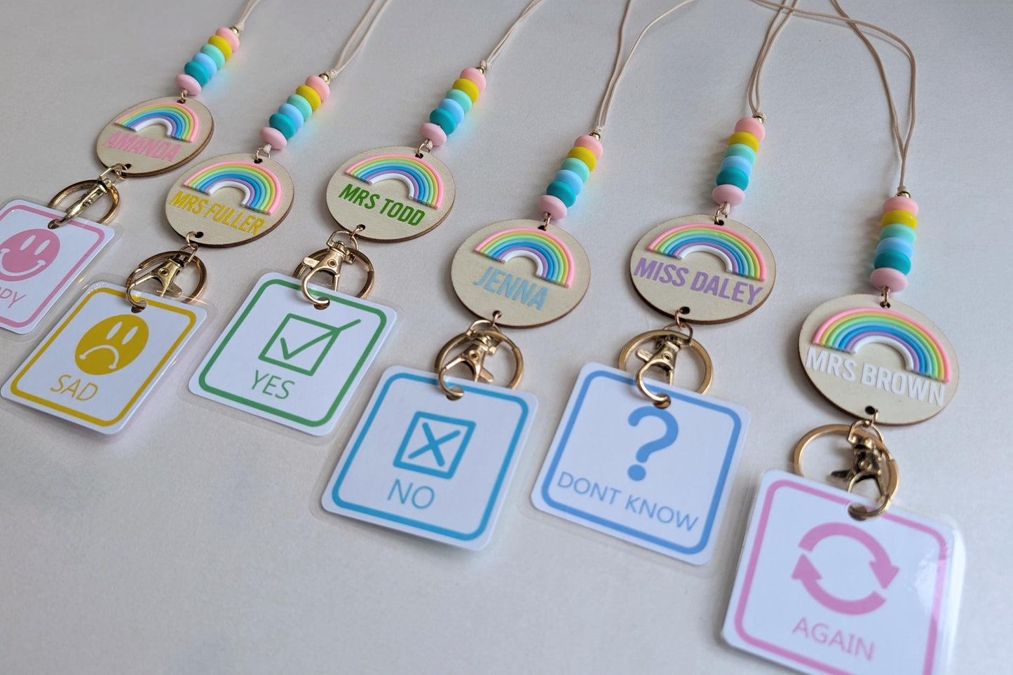 Personalised Rainbow Teaxher Lanyard | Autistic ADHD | Teacher / Work Lanyard | Non Verbal Communication Cards | Teaching Assistant Gift