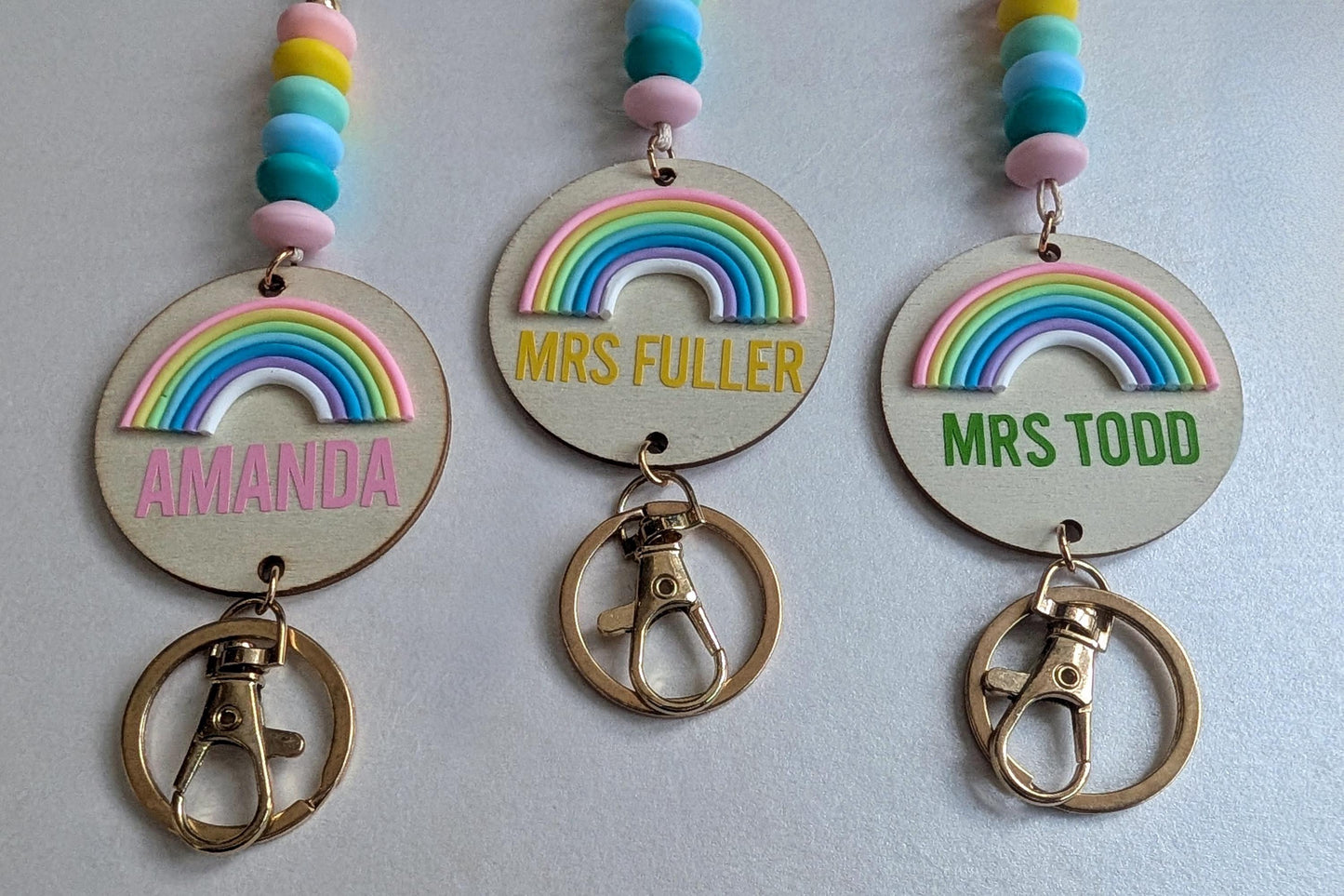 Personalised Rainbow Teaxher Lanyard | Autistic ADHD | Teacher / Work Lanyard | Non Verbal Communication Cards | Teaching Assistant Gift