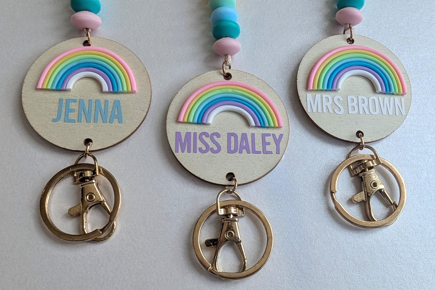 Personalised Rainbow Teaxher Lanyard | Autistic ADHD | Teacher / Work Lanyard | Non Verbal Communication Cards | Teaching Assistant Gift