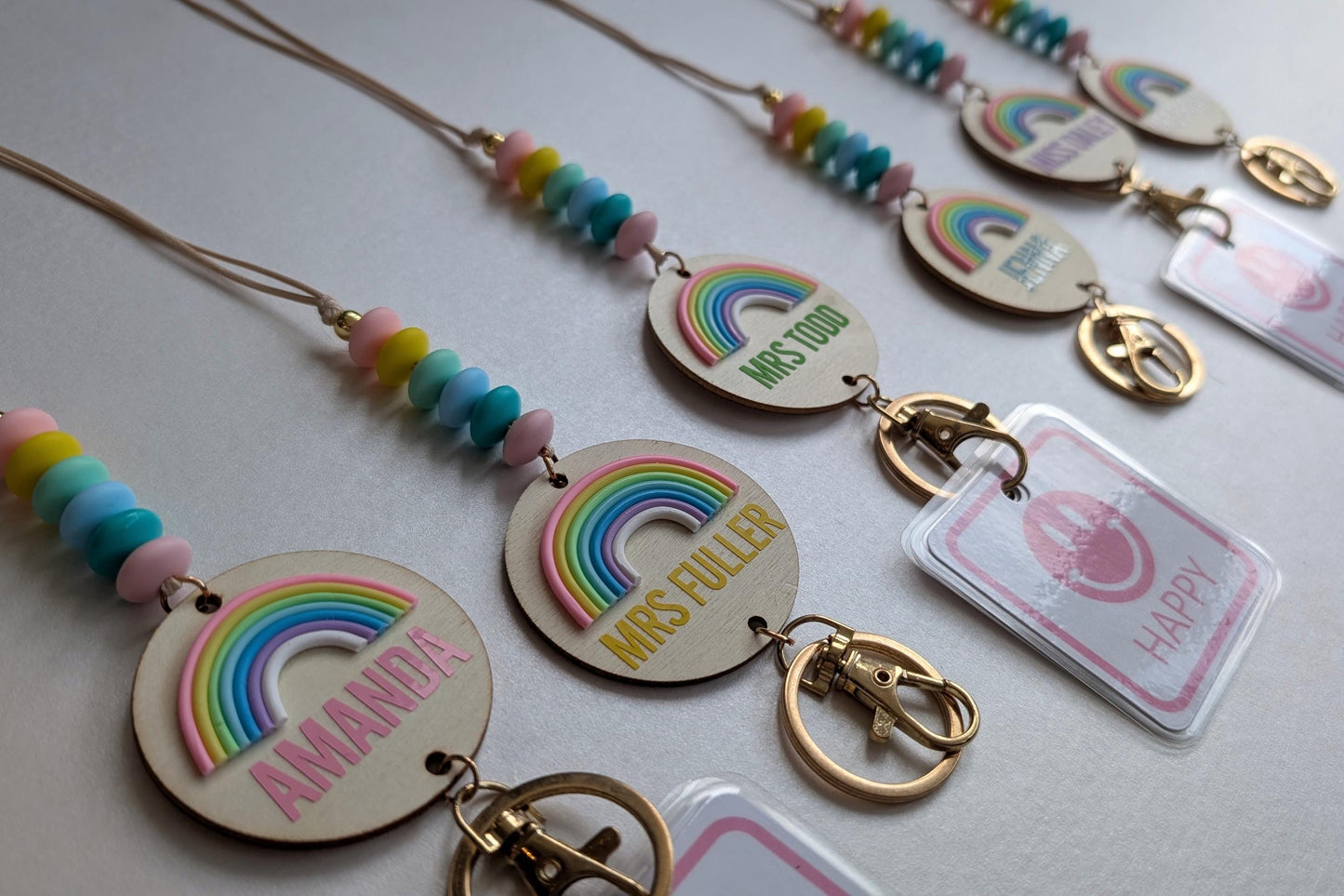 Personalised Rainbow Teaxher Lanyard | Autistic ADHD | Teacher / Work Lanyard | Non Verbal Communication Cards | Teaching Assistant Gift