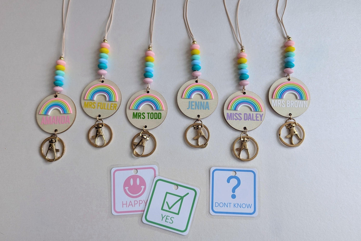 Personalised Rainbow Teaxher Lanyard | Autistic ADHD | Teacher / Work Lanyard | Non Verbal Communication Cards | Teaching Assistant Gift