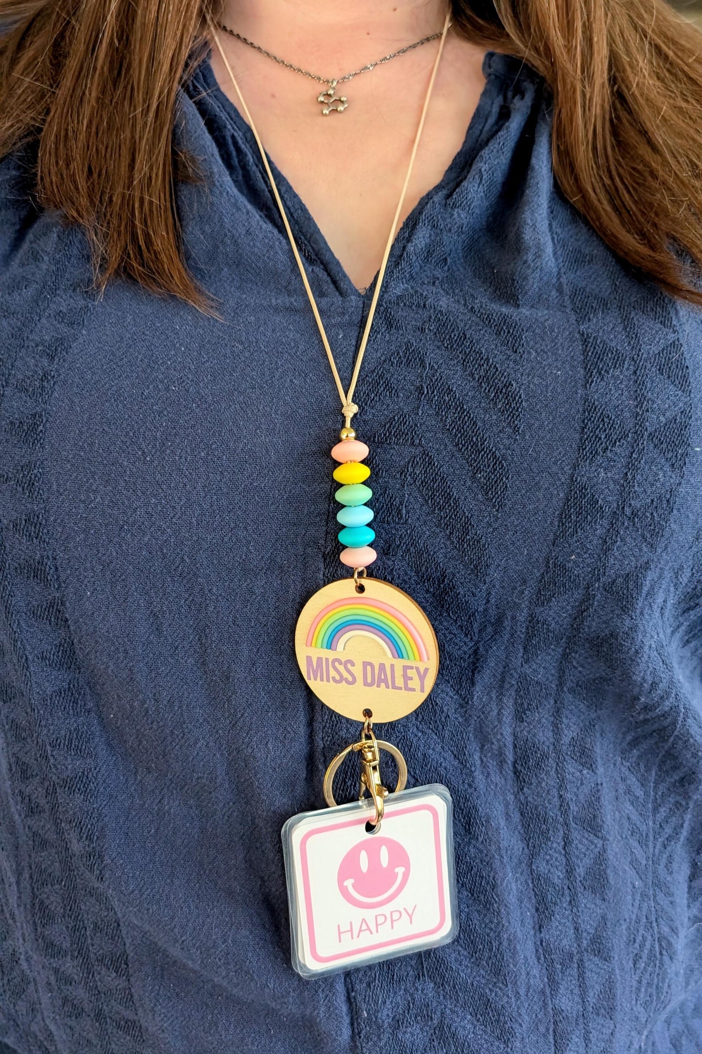 Personalised Rainbow Teaxher Lanyard | Autistic ADHD | Teacher / Work Lanyard | Non Verbal Communication Cards | Teaching Assistant Gift