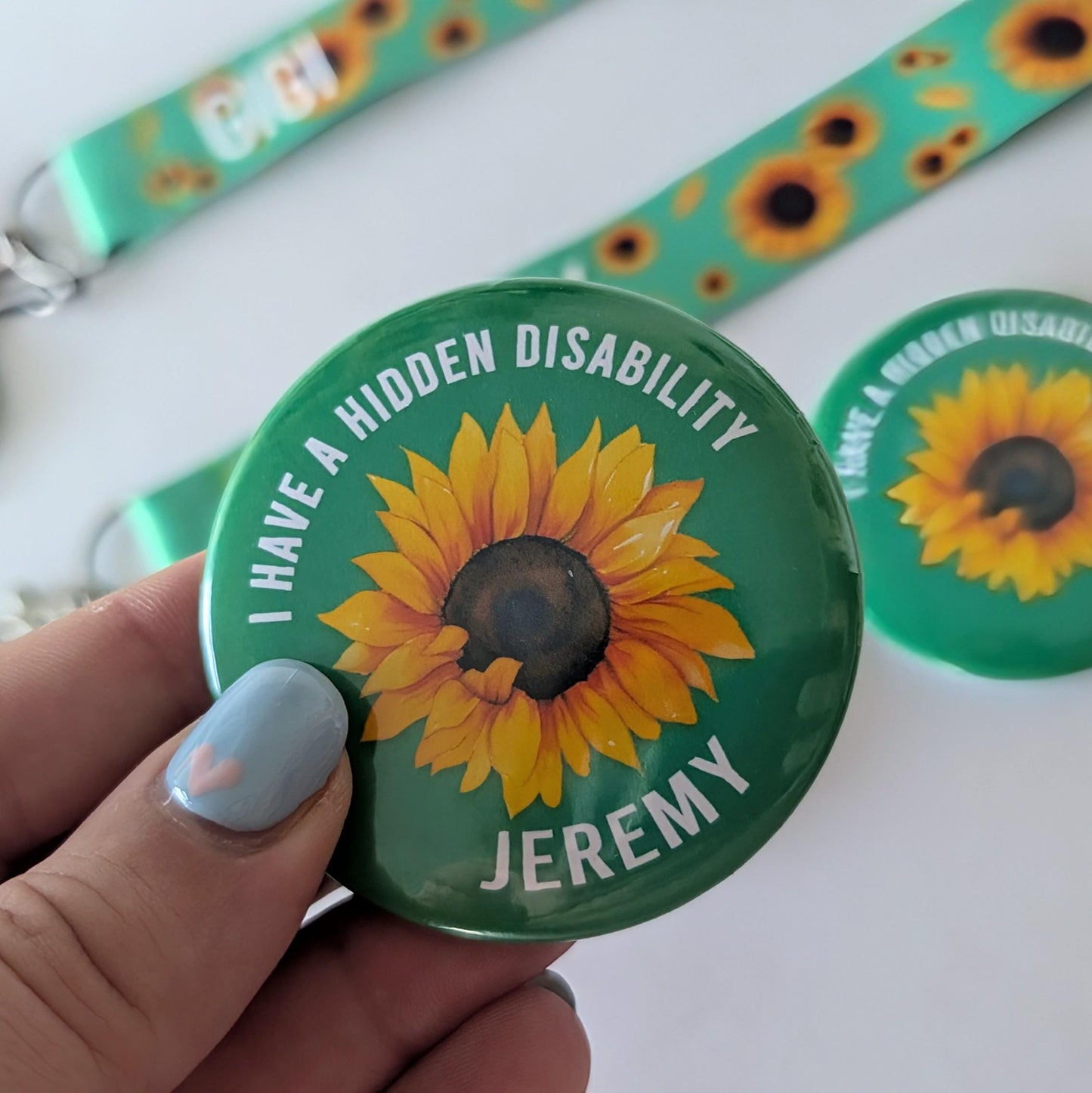 Personalised Hidden Disability Sunflower Badge | SEN Badge | Autism Button Badge | Deaf, hearing impaired, diabetic, disability badge