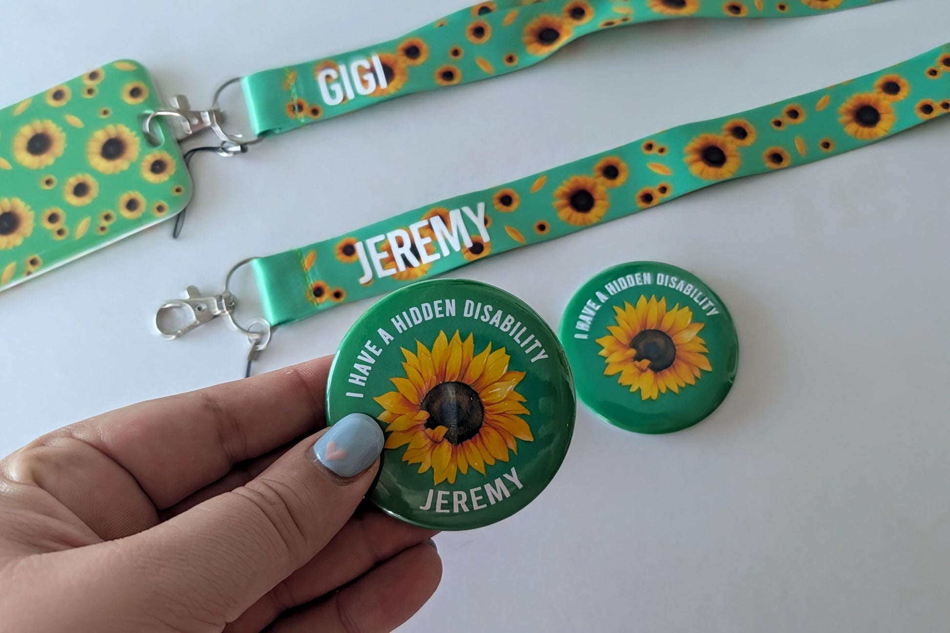 Personalised Hidden Disability Sunflower Badge | SEN Badge | Autism Button Badge | Deaf, hearing impaired, diabetic, disability badge