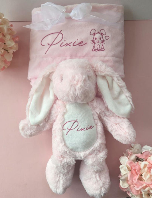 Personalised Pink Baby Bunny Rabbit Blanket | Newborn Gift | Nursery Decor | Name Reveal | New Baby Girl | Hello World | New Mum