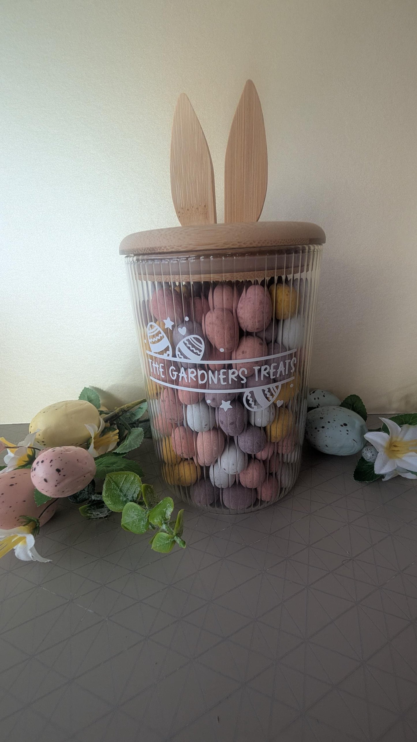 Personalised Bunny Treat Jar | Easter Treats | Food Storage Jar | Family Easter Gift Idea | Rabbit Glass Jar, Bamboo Lid | Sweet Jar