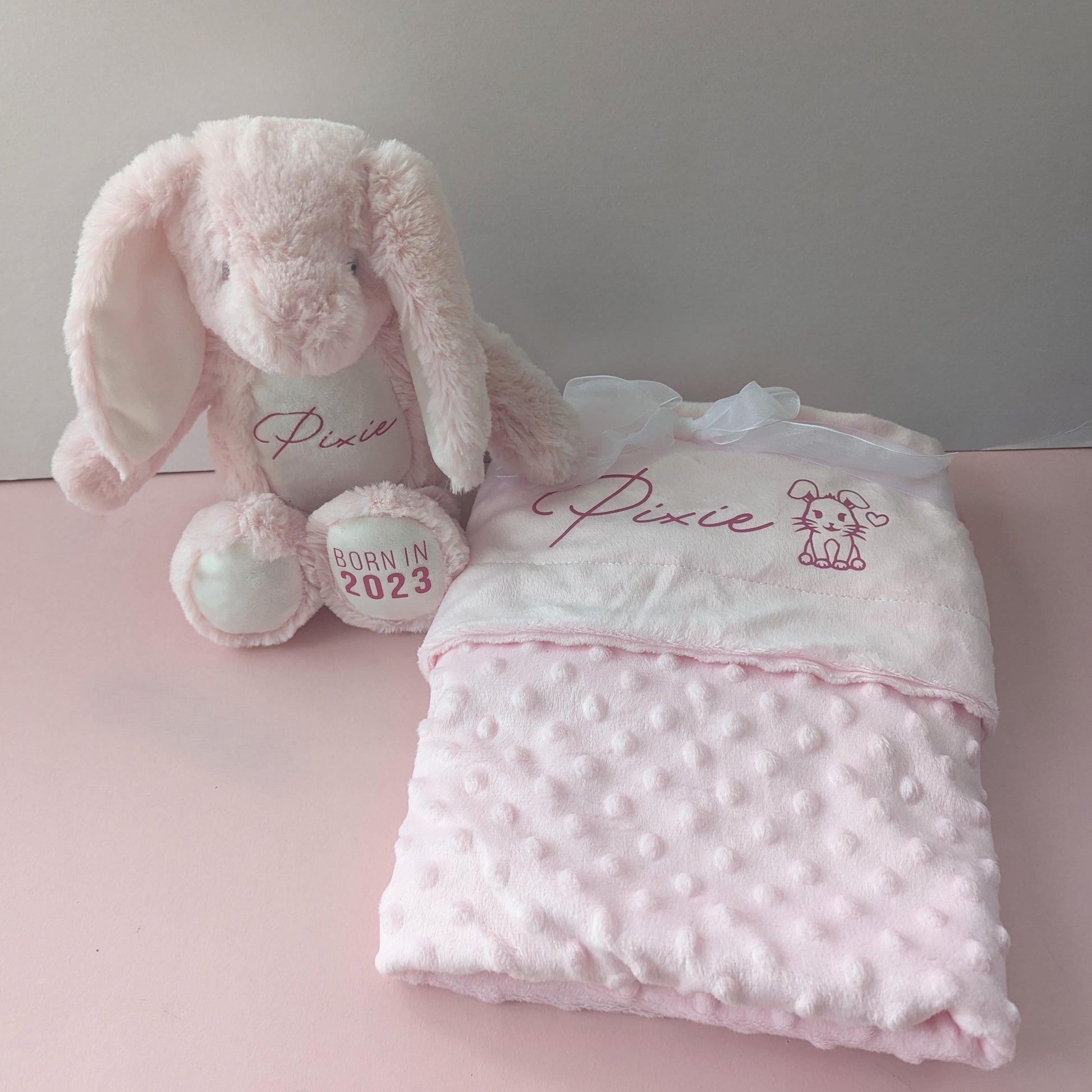 Personalised Pink Baby Bunny Rabbit Blanket | Newborn Gift | Nursery Decor | Name Reveal | New Baby Girl | Hello World | New Mum