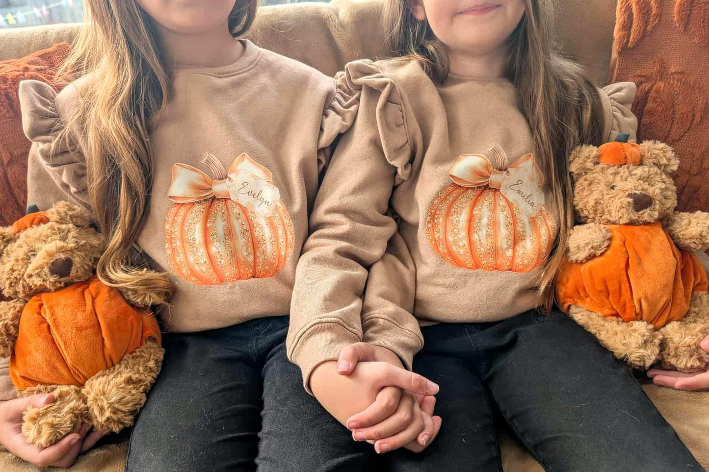 Kids Personali Pumpkin Frill Sweatshirt |Autumn Style for kids | Autum Fashion | Childrens Clothes | Unisex Fall / Autumn Cozy Vibes