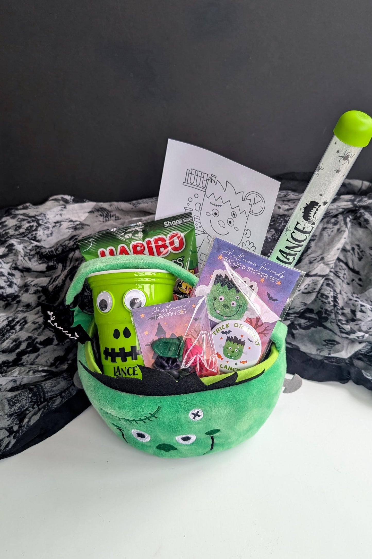 Personalised Kids Boo Basket | Halloween Bundle | Halloween Gift | Trick or Treat Basket | Halloween Hamper | Pumpkin Frankenstein Vampire