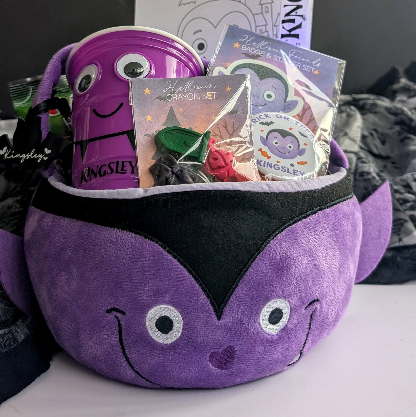 Personalised Kids Boo Basket | Halloween Bundle | Halloween Gift | Trick or Treat Basket | Halloween Hamper | Pumpkin Frankenstein Vampire