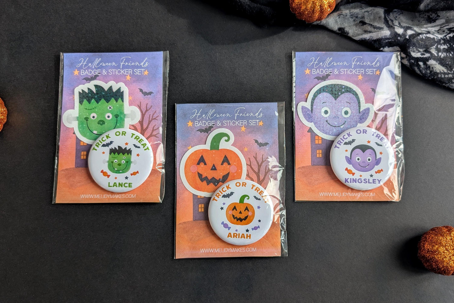 Personalised Halloween Badge | Trick or Treat Badge | Frankenstein / Pumpkin / Vampire Badge | Kids Halloween Gift | Boo Basket Filler